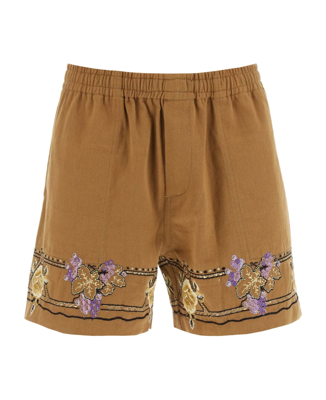 Bode Autumn Royal Shorts With Floral Embroideries - BROWN MULTI (Brown) ショートパンツ