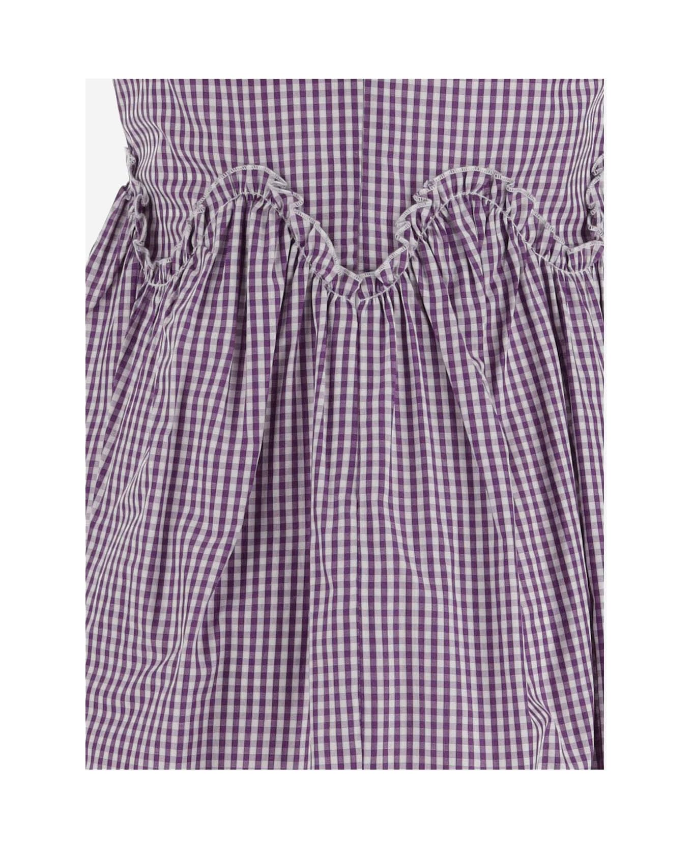 Il Gufo Cotton Dress With Vichy Print - Purple ワンピース＆ドレス