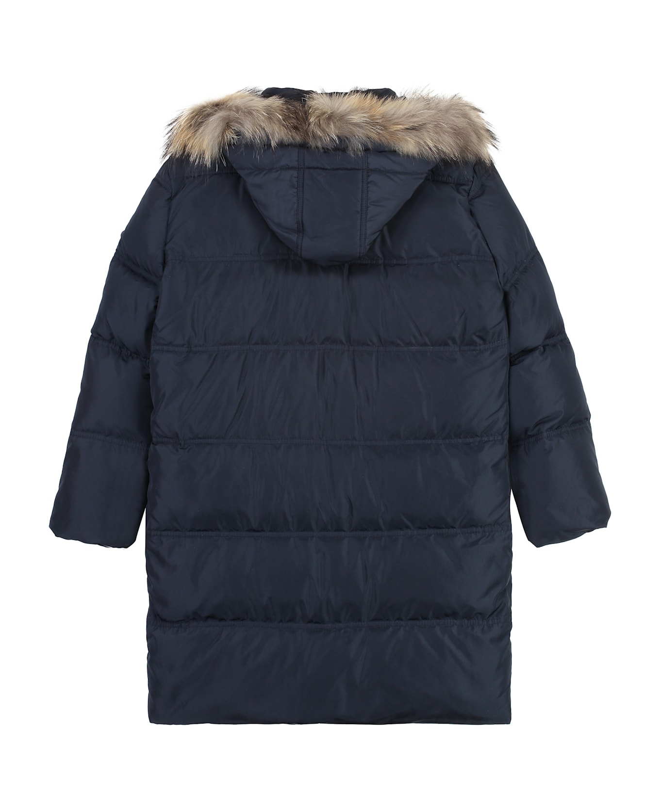 Young Versace Long Hooded Down Jacket - blue