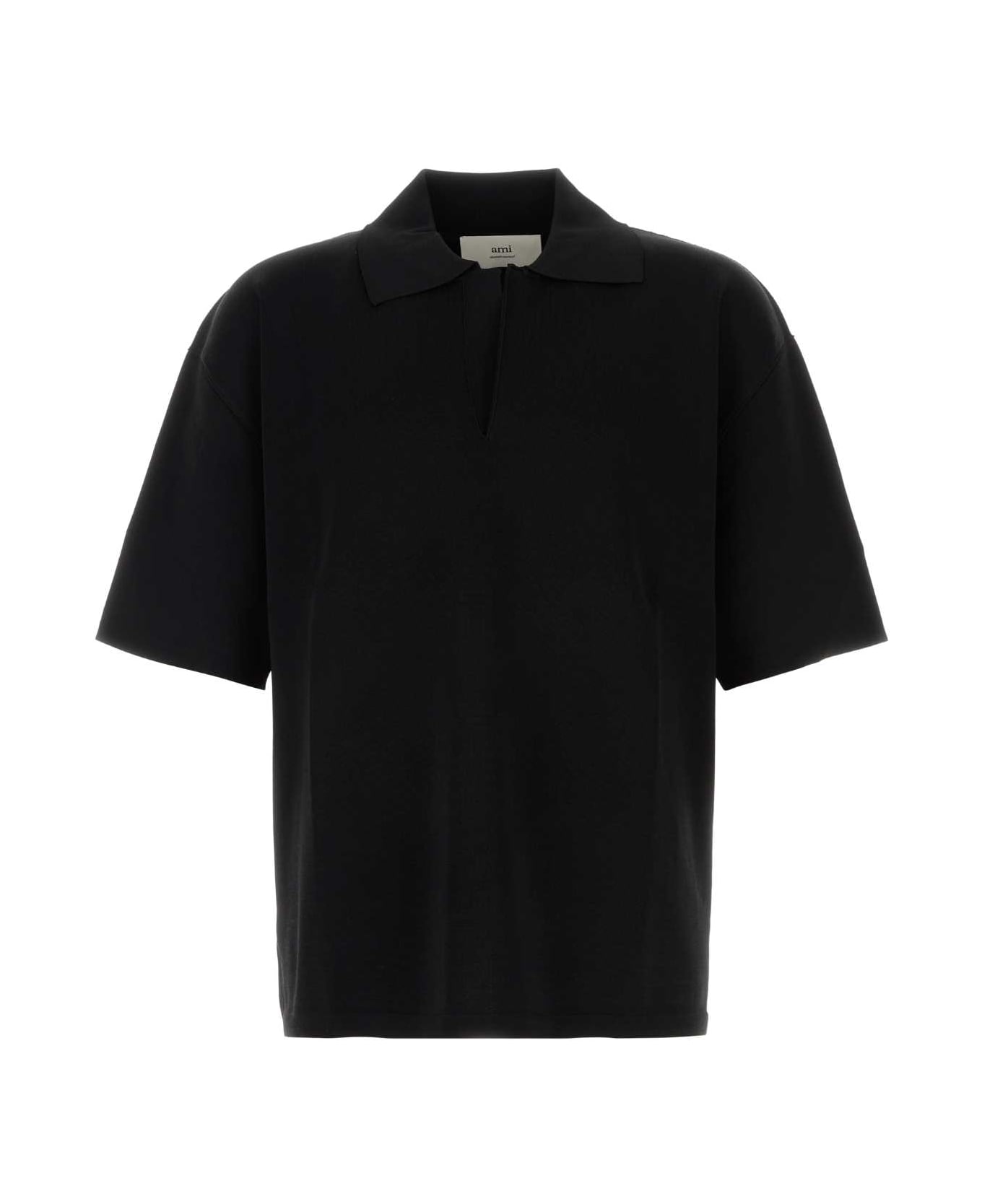 Black Viscose Blend Oversize Polo Shirt
