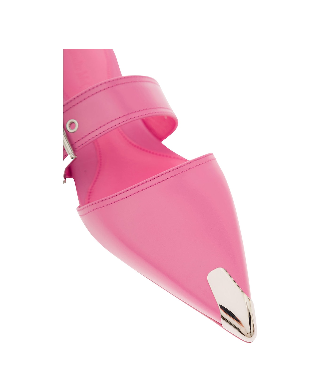Alexander McQueen 'punk' Pink Mules With Metal Tip In Leather Woman - Pink サンダル