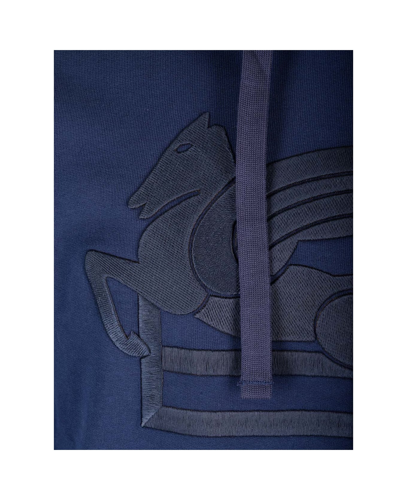 Etro Logo-embroidered Cotton Hoodie - Blu