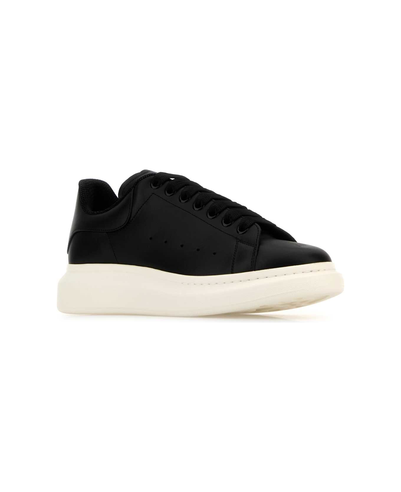 Alexander McQueen Black Leather Sneakers With Black Leather Heel - Black