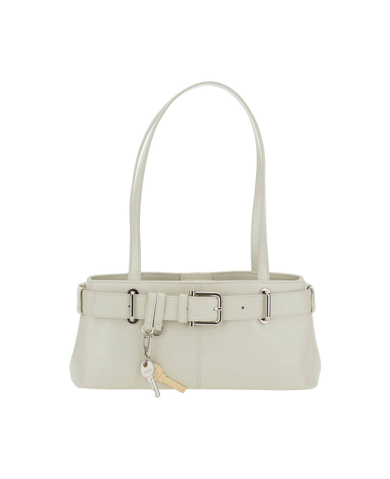 OSOI 
brocle
 White Shoulder Bag With Belt And Pendant Key Details In Leather Woman - IVORY