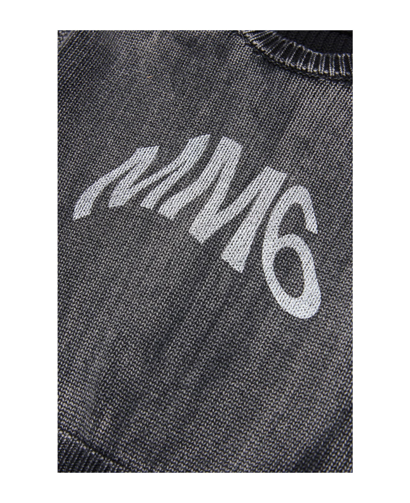 MM6 Maison Margiela Mm6k13u Knitwear Maison Margiela Black Vintage-effect Cotton Long-sleeved Sweater - Black