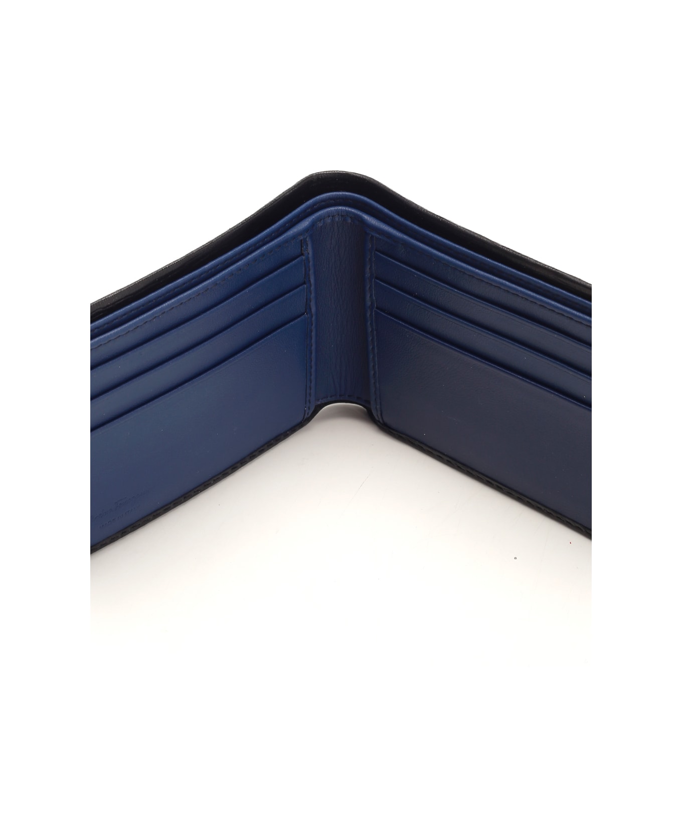 Ferragamo Black And Blue Grained Leather Wallet - BLACK