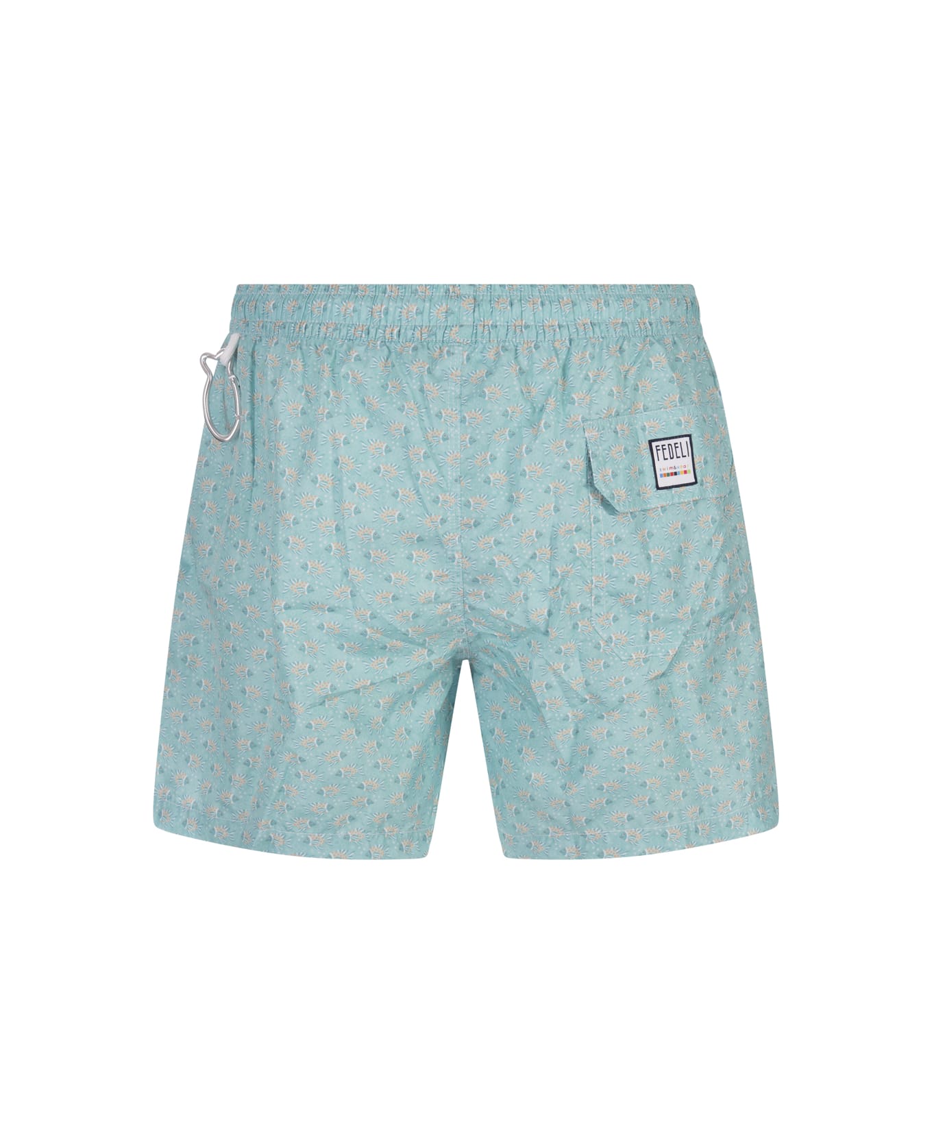 Fedeli Turquoise Swim Shorts With Fish Pattern - Green