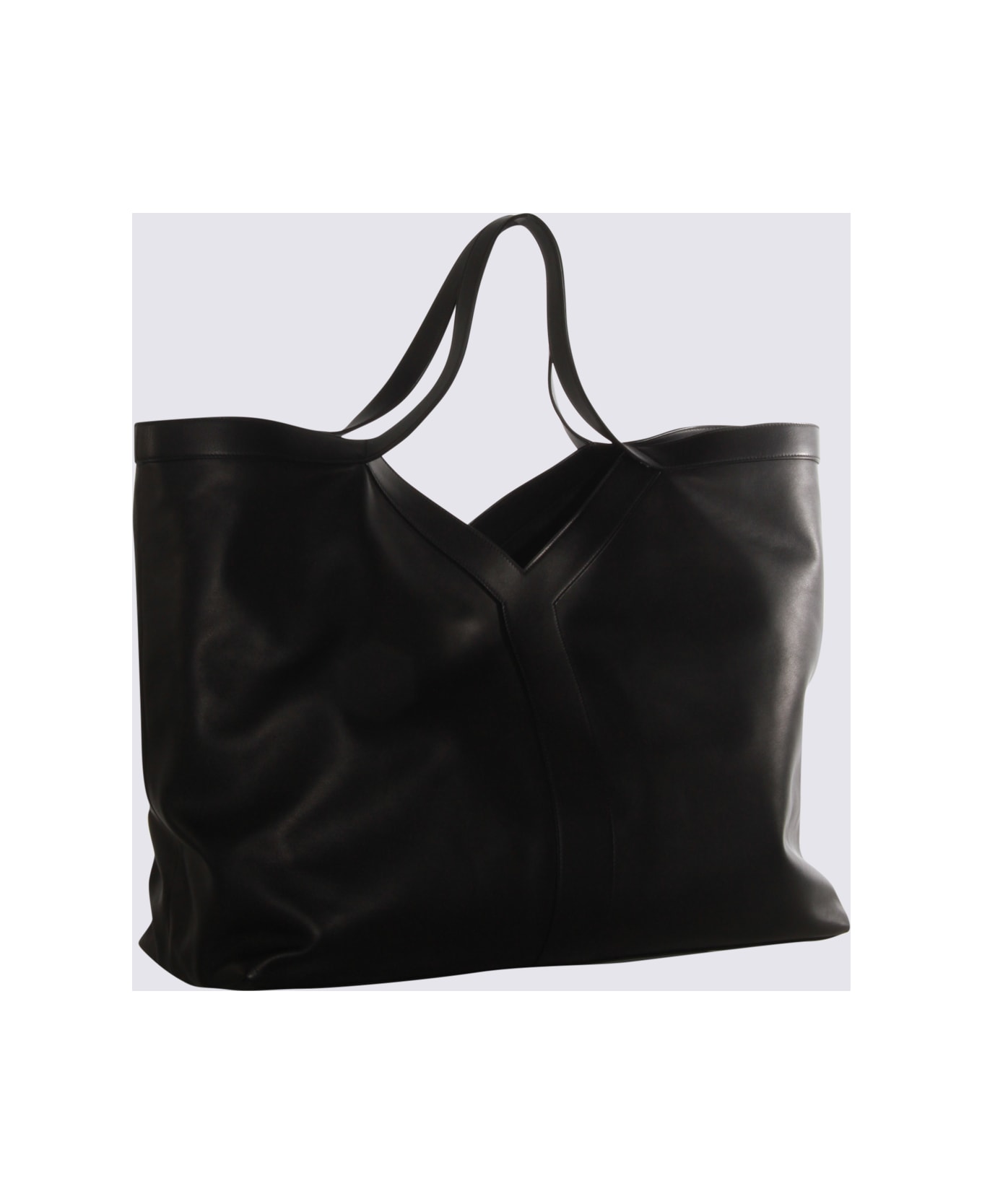 Saint Laurent Black Leather Y Maxi Top Handle Bag - Black