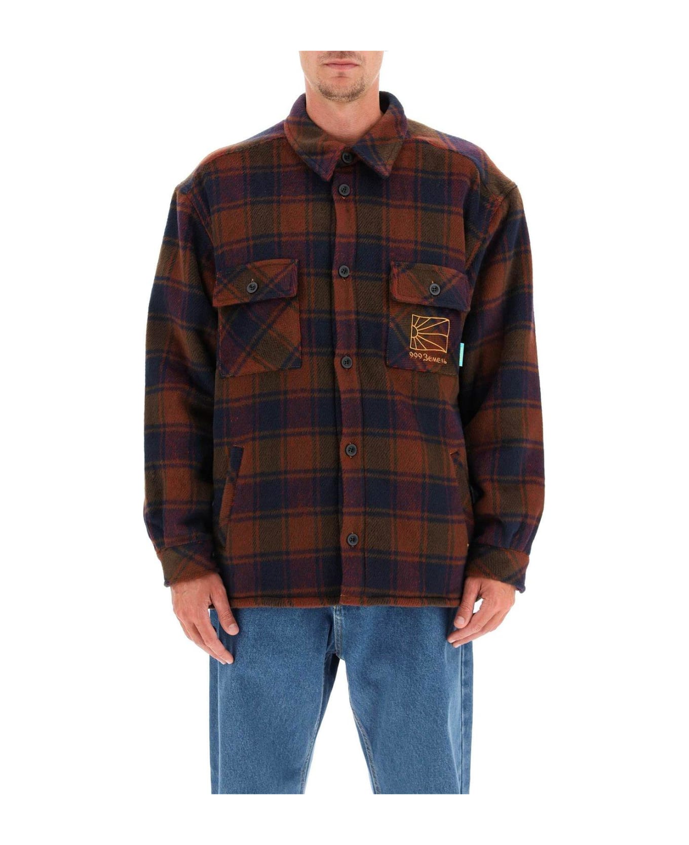 PACCBET Logo Embroidered Check Shirt Jacket - NAVY