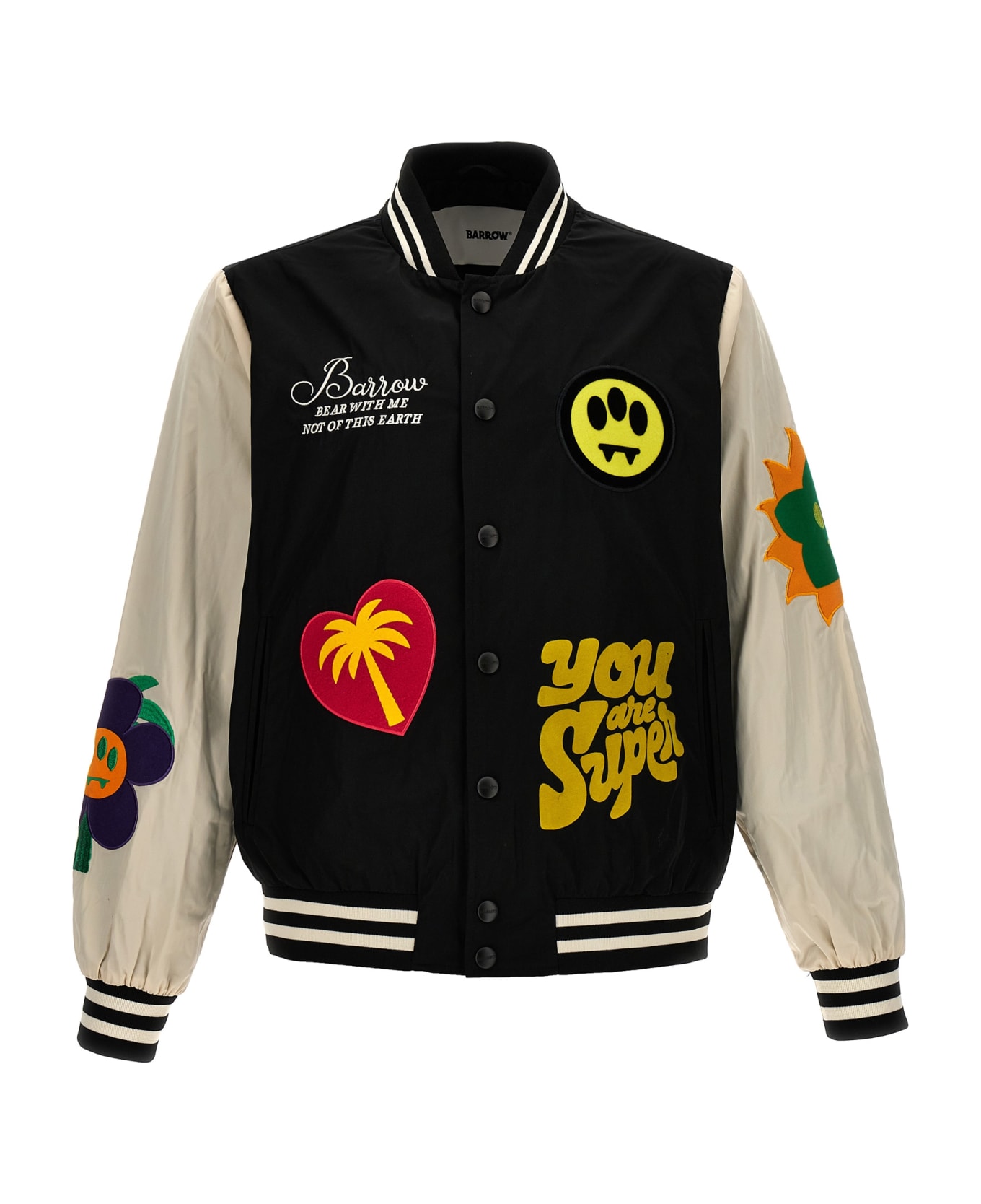Barrow Black College Bomber Jacket With Applications - Black
