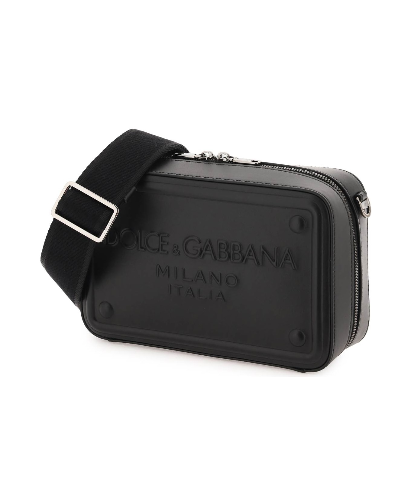 Dolce & Gabbana Leather Shoulder Bag With Embossed Logo Plaque - Nero