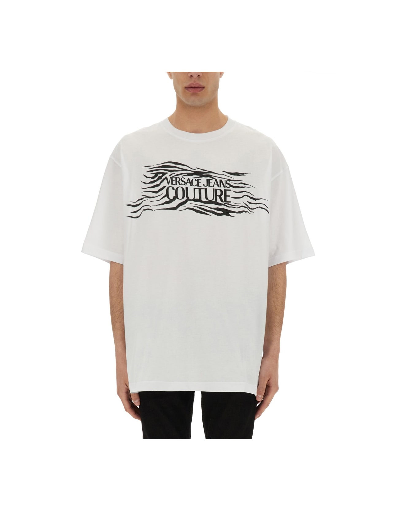 Versace Jeans Couture Zebra Rhinestone Logo T-shirt - WHITE