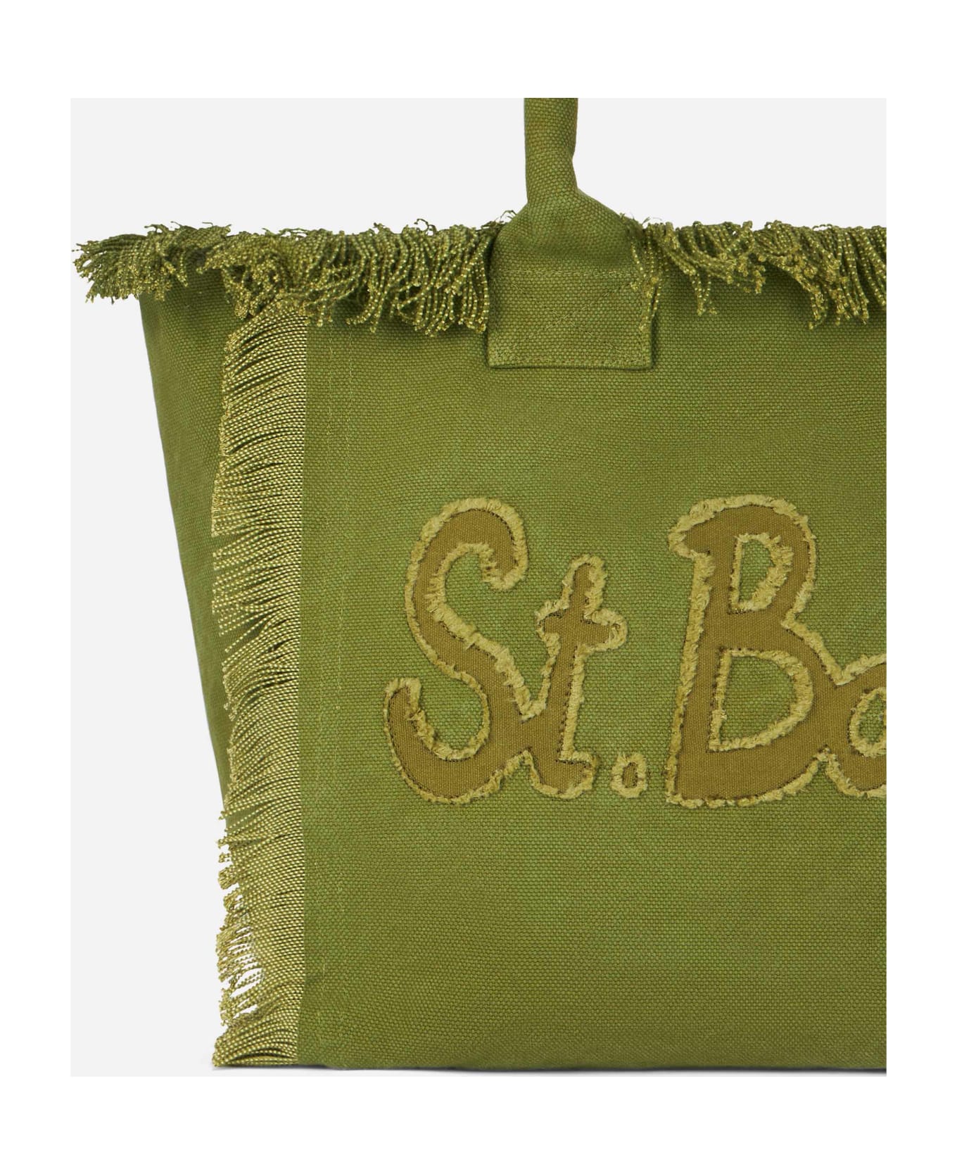 MC2 Saint Barth Military Green Cotton Canvas Vanity Tote Bag With Logo Patch - GREEN