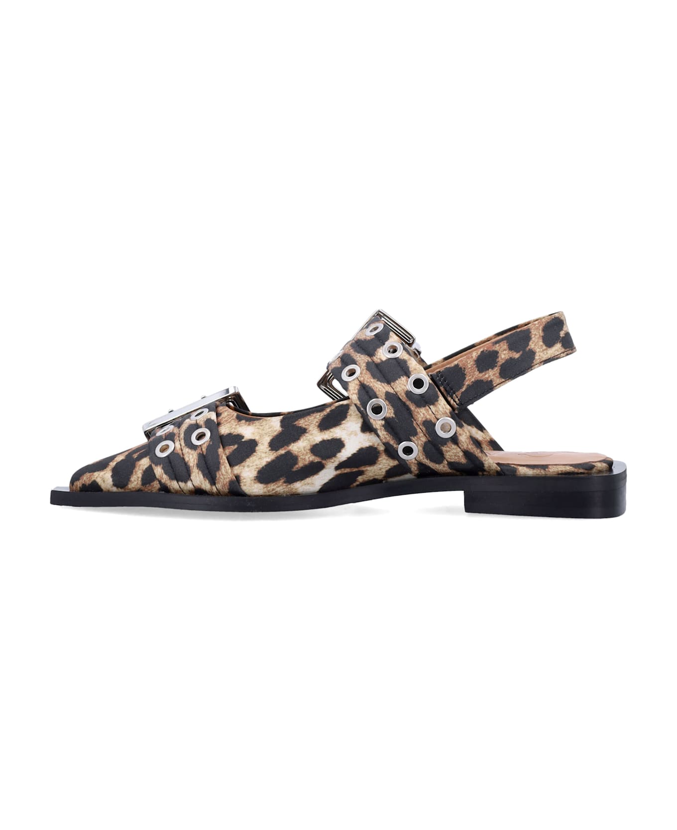 Ganni Leopard Satin Feminine Buckle Ballerinas - LEOPARD