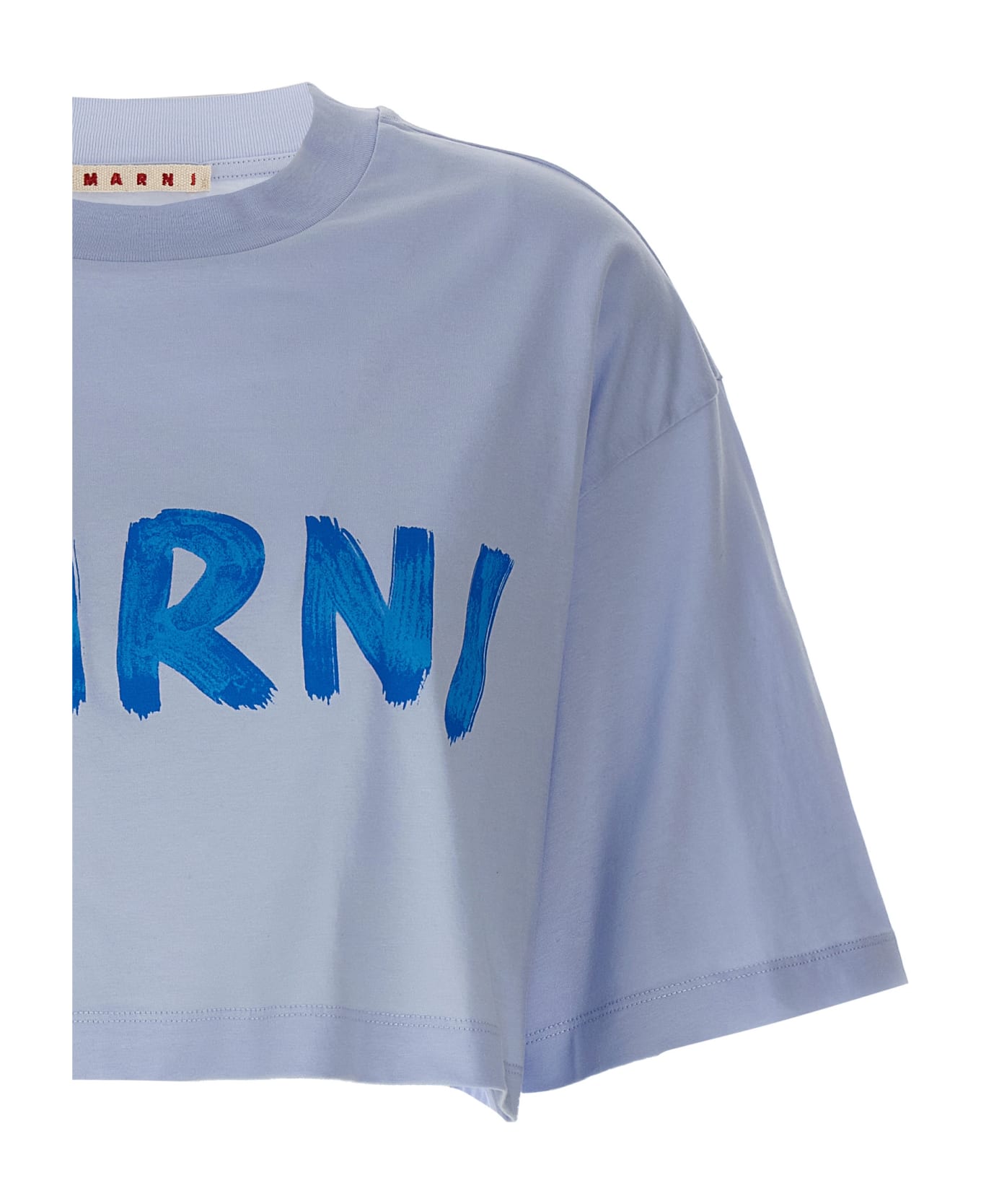Marni Logo Print Crop T-shirt - Light Blue Tシャツ