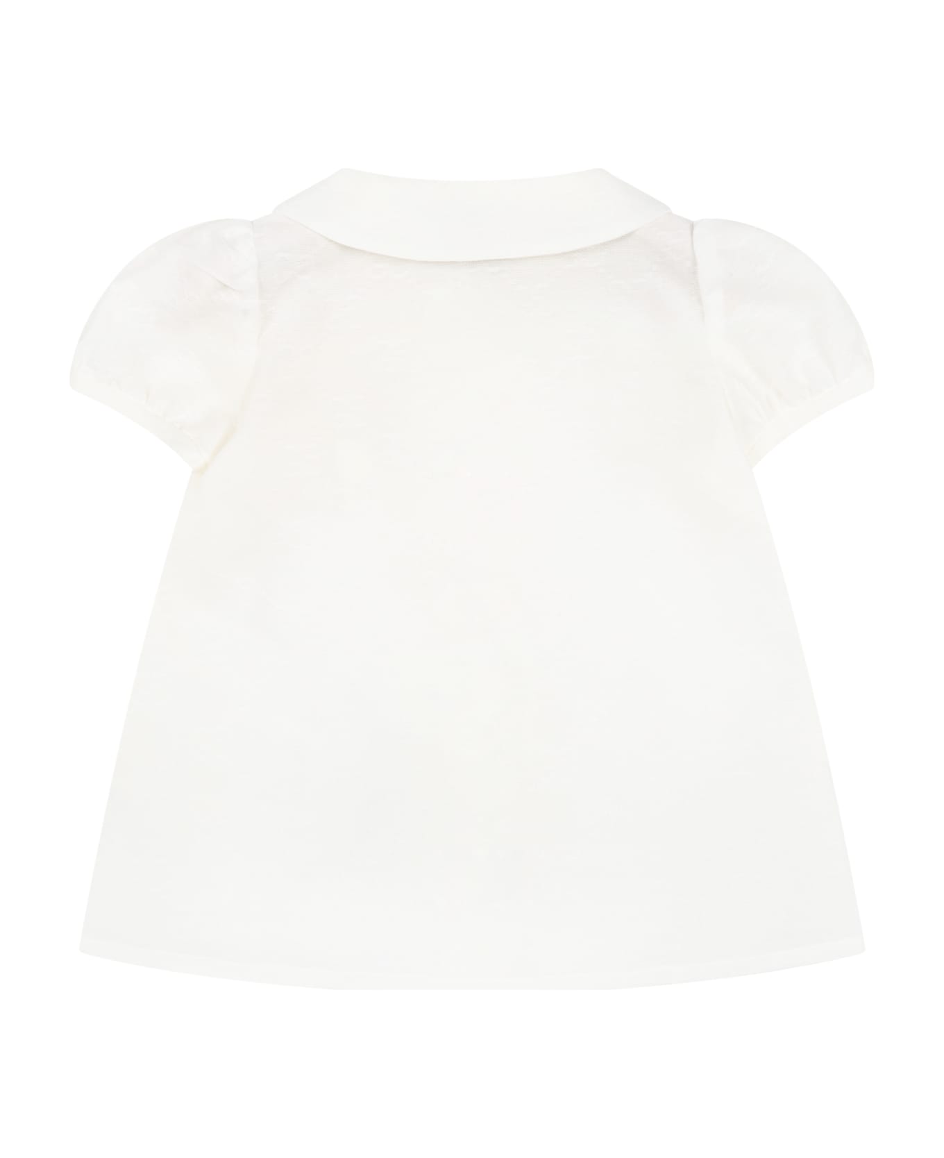Gucci White Shirt For Baby Girl With Flowers And Logo - White