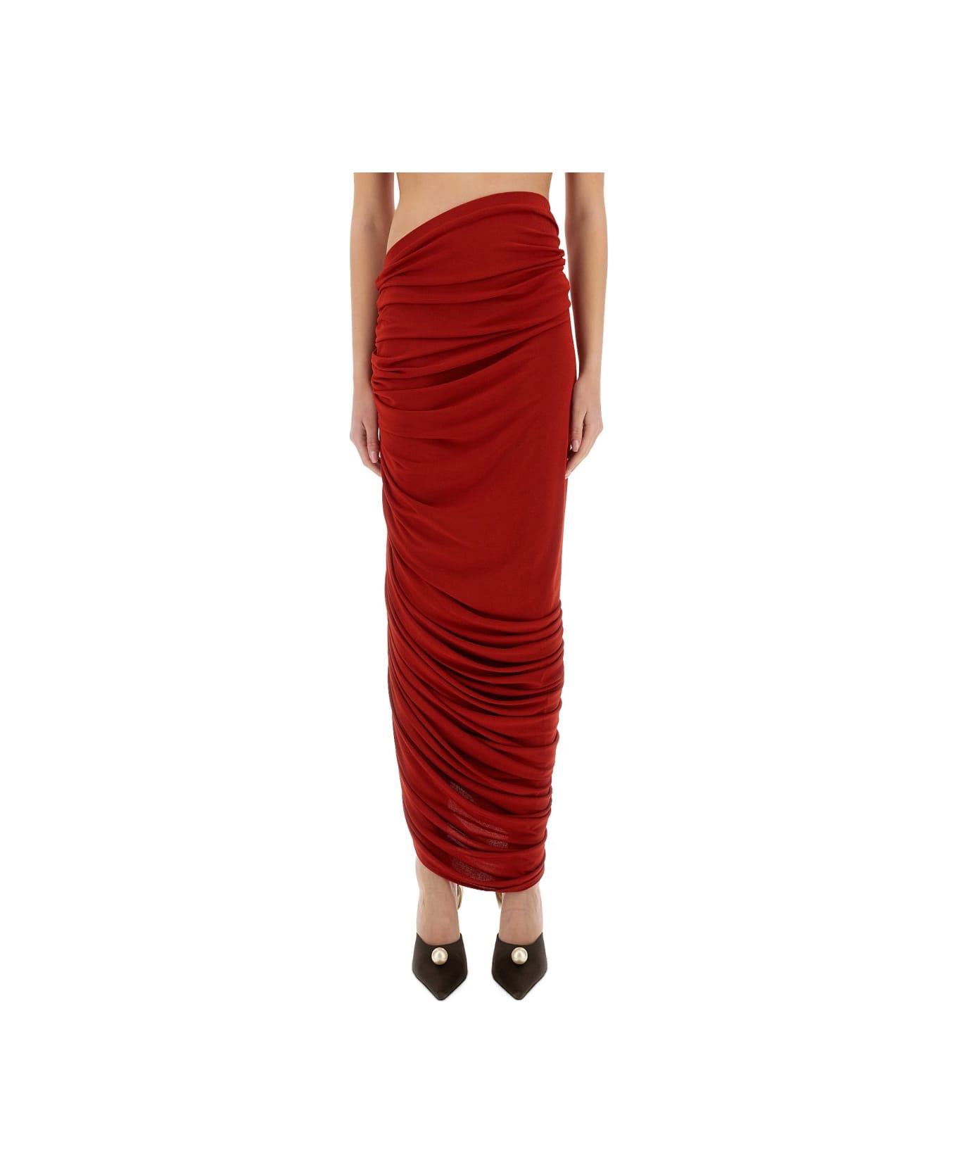 Magda Butrym Asymmetrical Draped Midi Skirt - RED