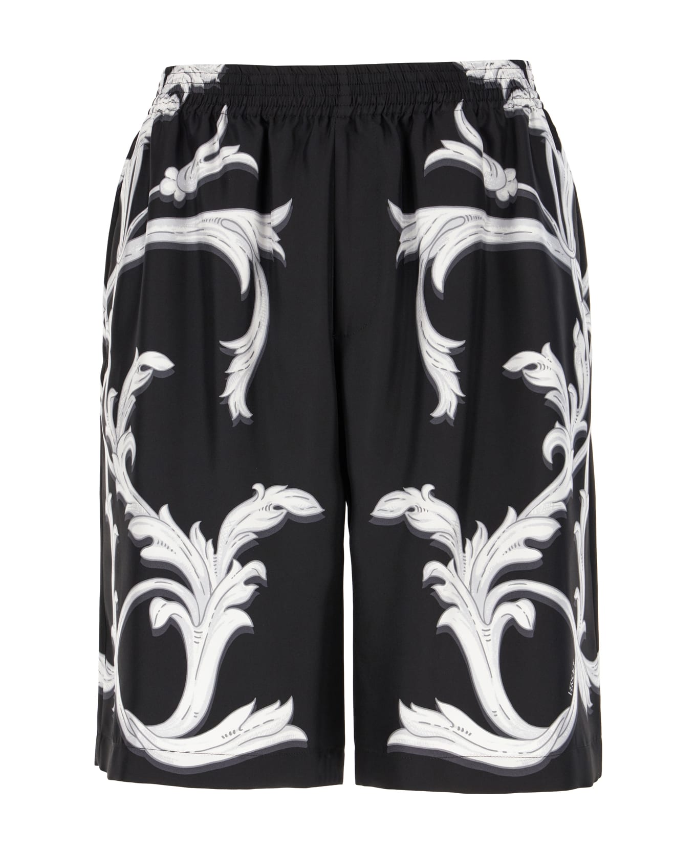 Versace Printed Silk Bermuda Shorts - BLACK WHITE