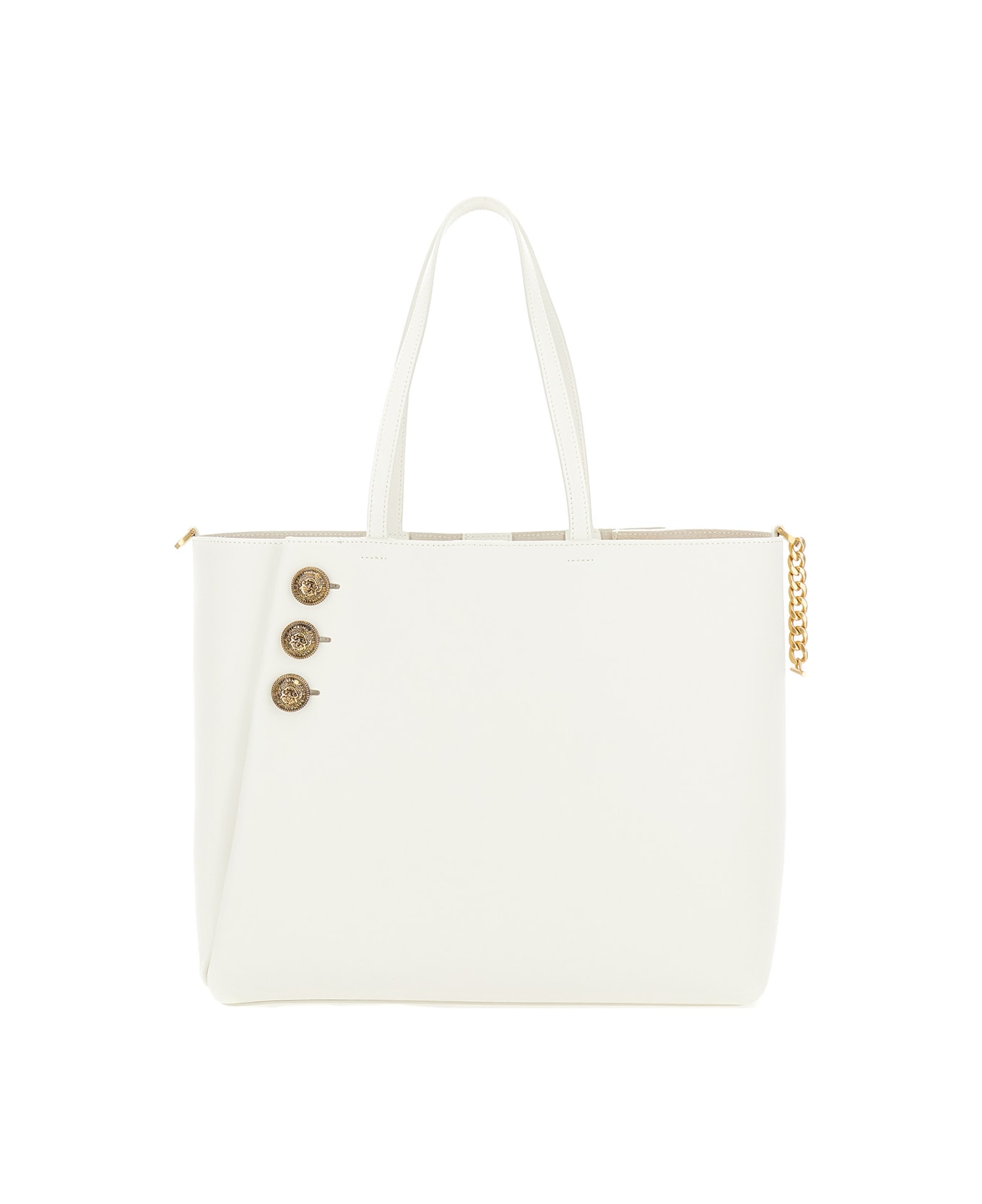 Balmain 'emblème' White Tote Bag With Balmain Coin Buttons And Logo Print In Smooth Leather Woman - White