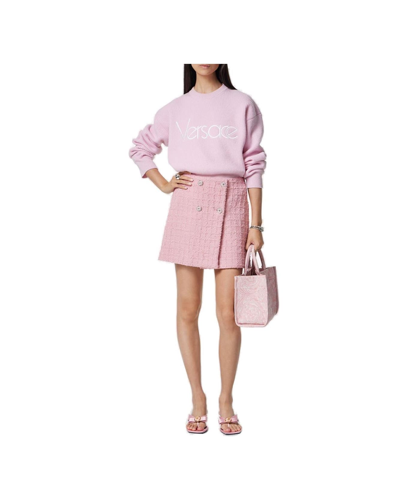 Versace Logo Embroidered Knitted Jumper - Pale Pink