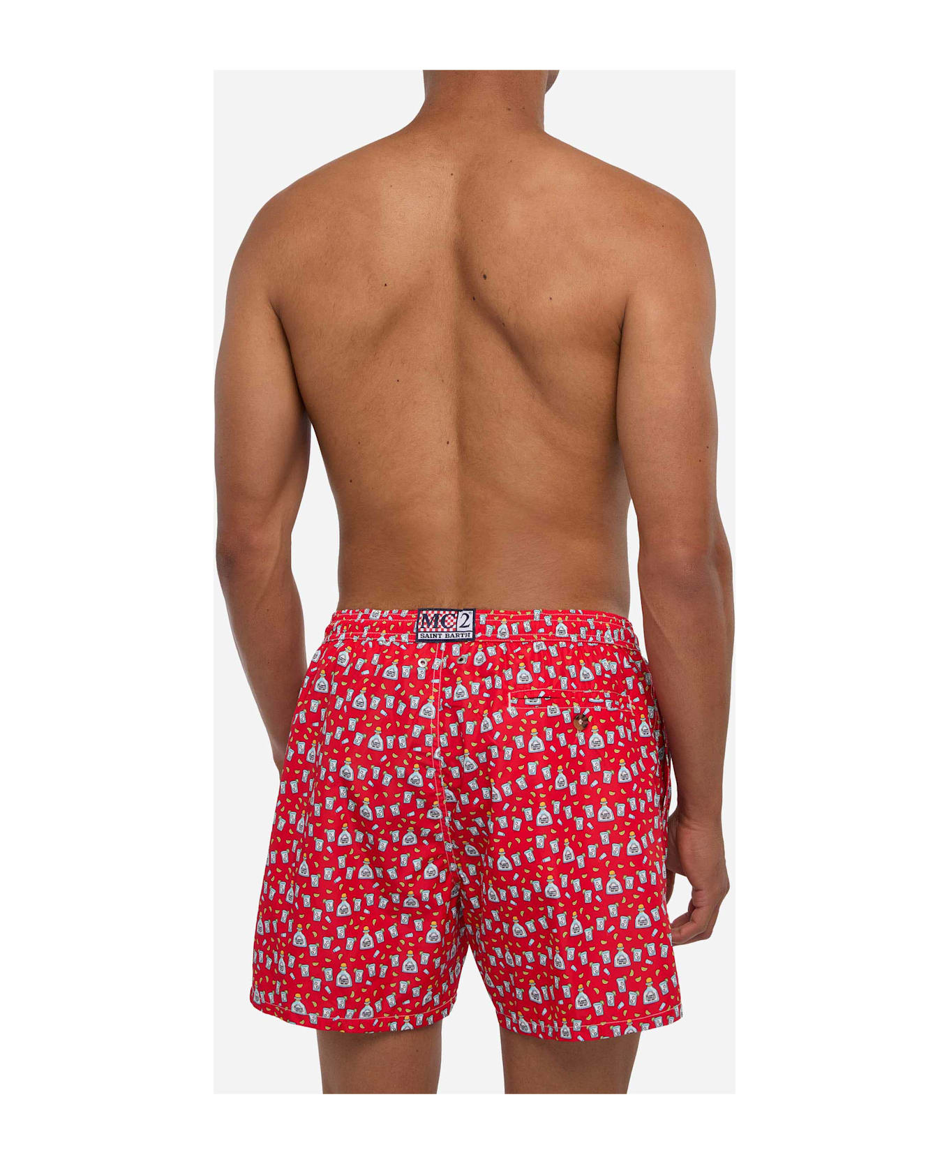 MC2 Saint Barth Man Light Fabric Swim Shorts With Tequila Print - RED