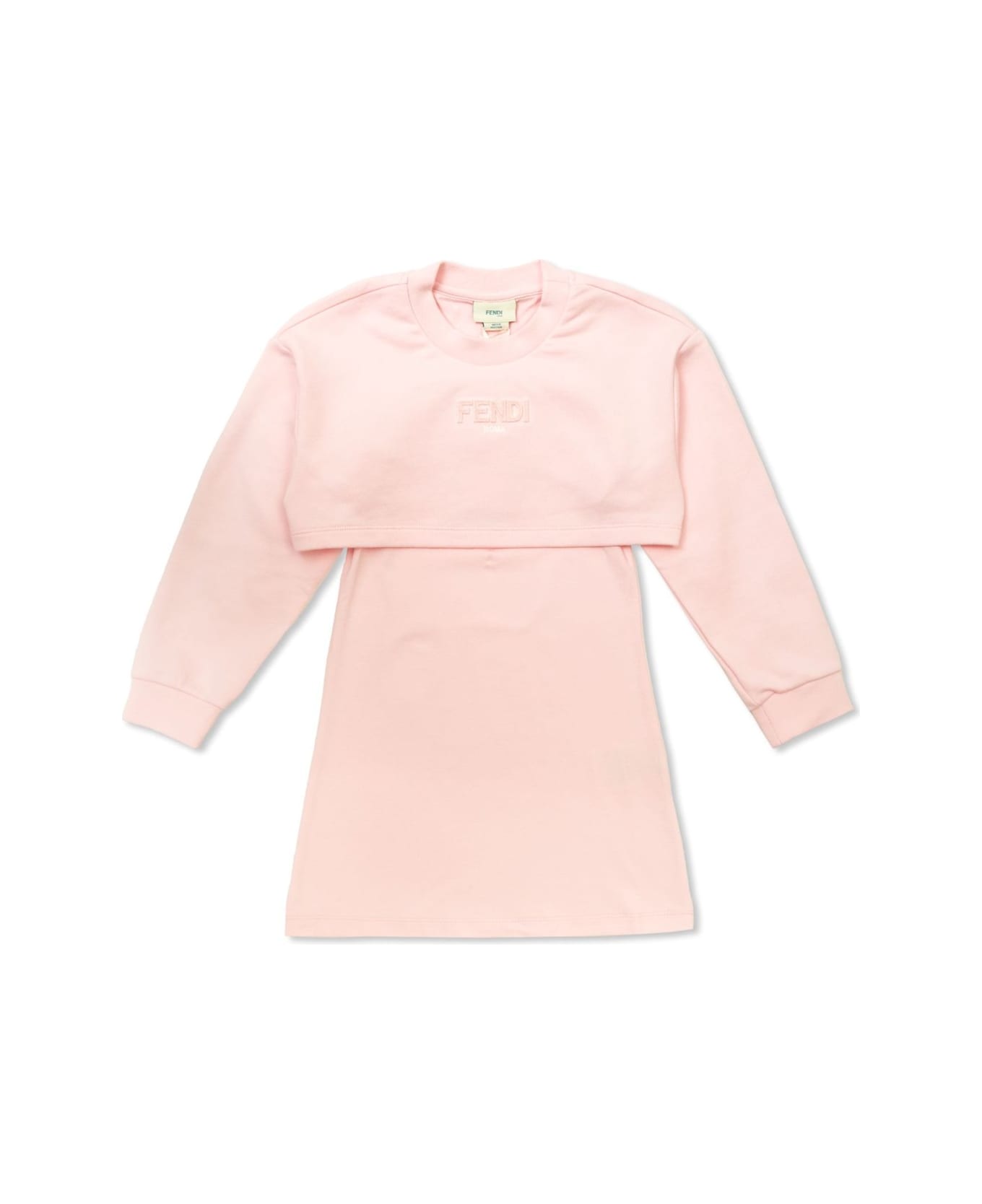 Fendi Logo Detailed Long Sleeved Dress - Rosa