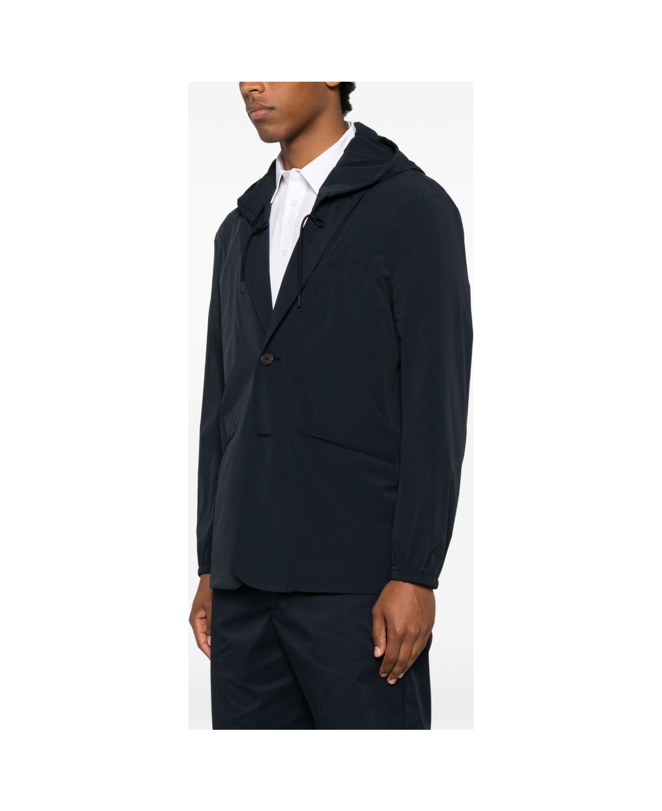 Emporio Armani Nylon Hooded Blazer Jacket - Blue