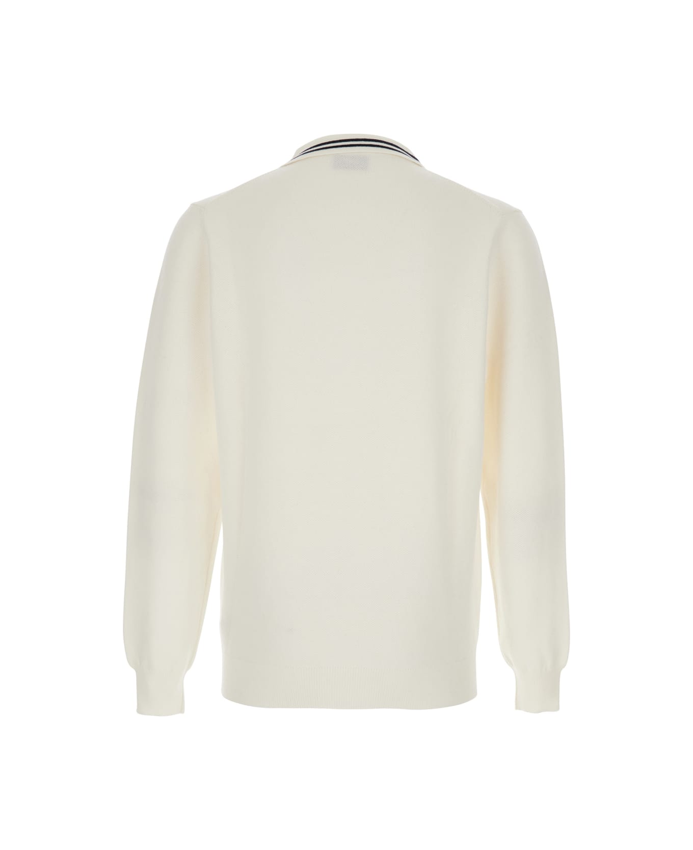 Autry White Long-sleeve Polo Shirt With Striped Collar And Logo Lettering Embroidery On The Front In Wool And Cotton Blend Man - White