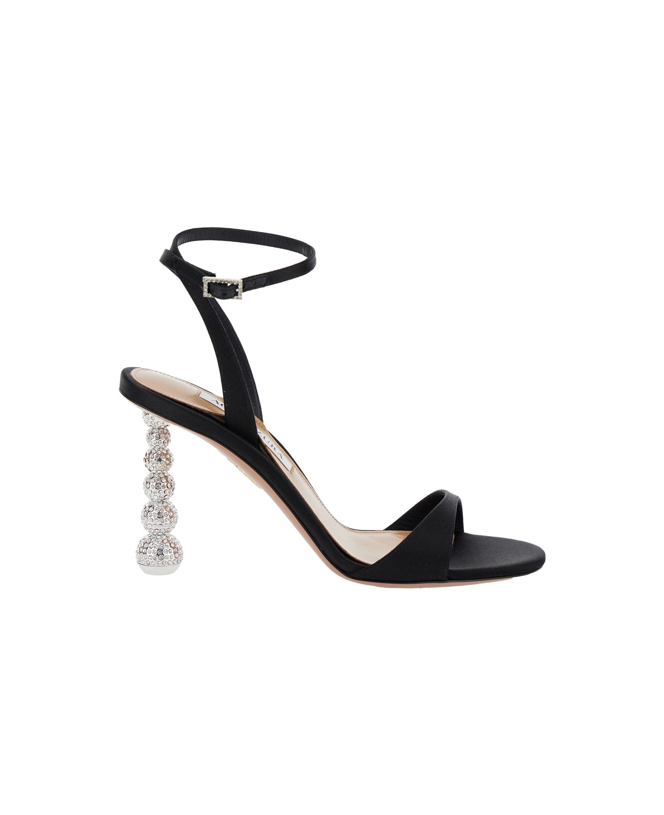 Aquazzura 'yes Baby' Black Strappy Sandals With Sculptural Heel In Satin Woman - Black