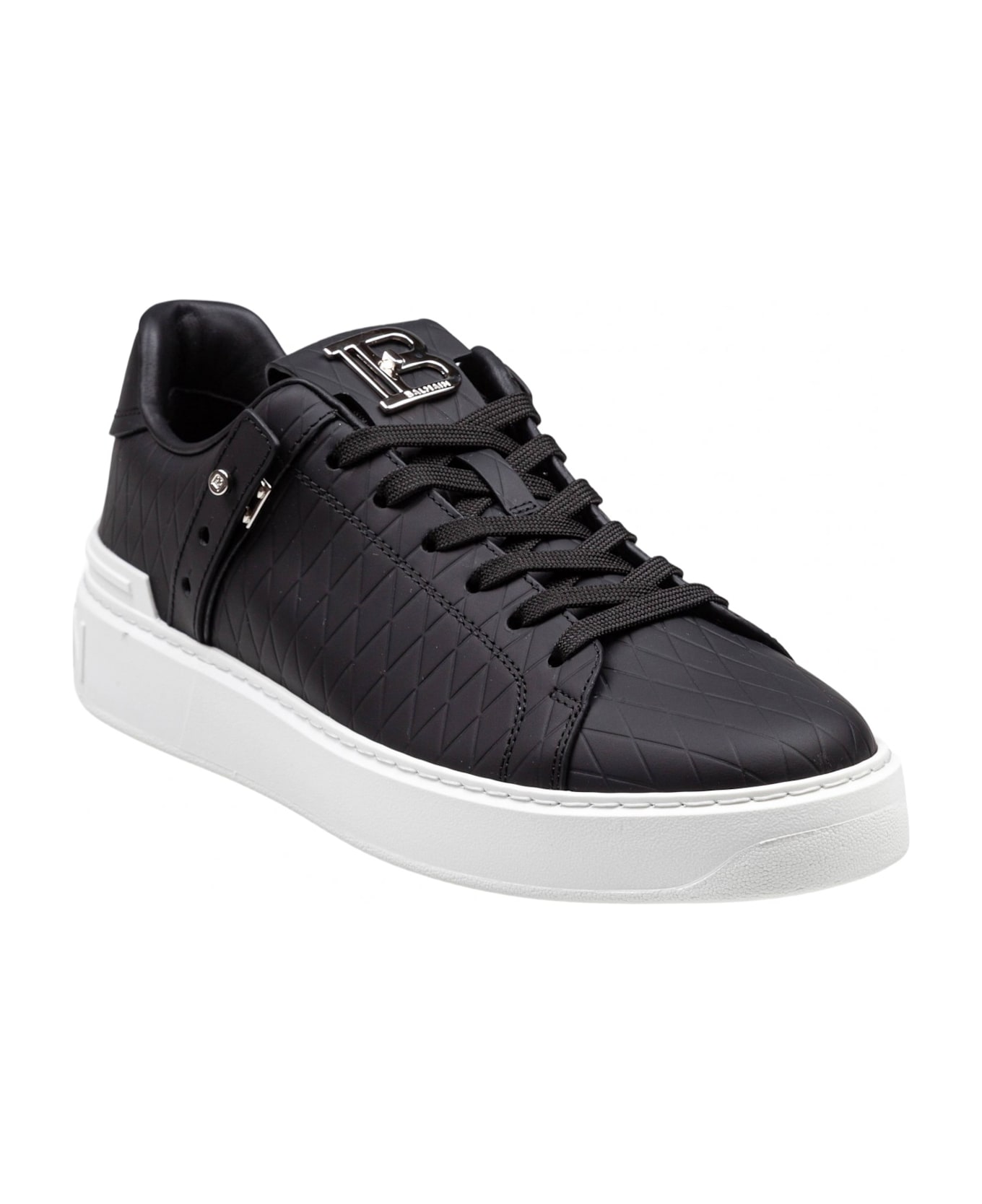 Balmain B-court Sneakers In Black Leather - Noir/Blanc