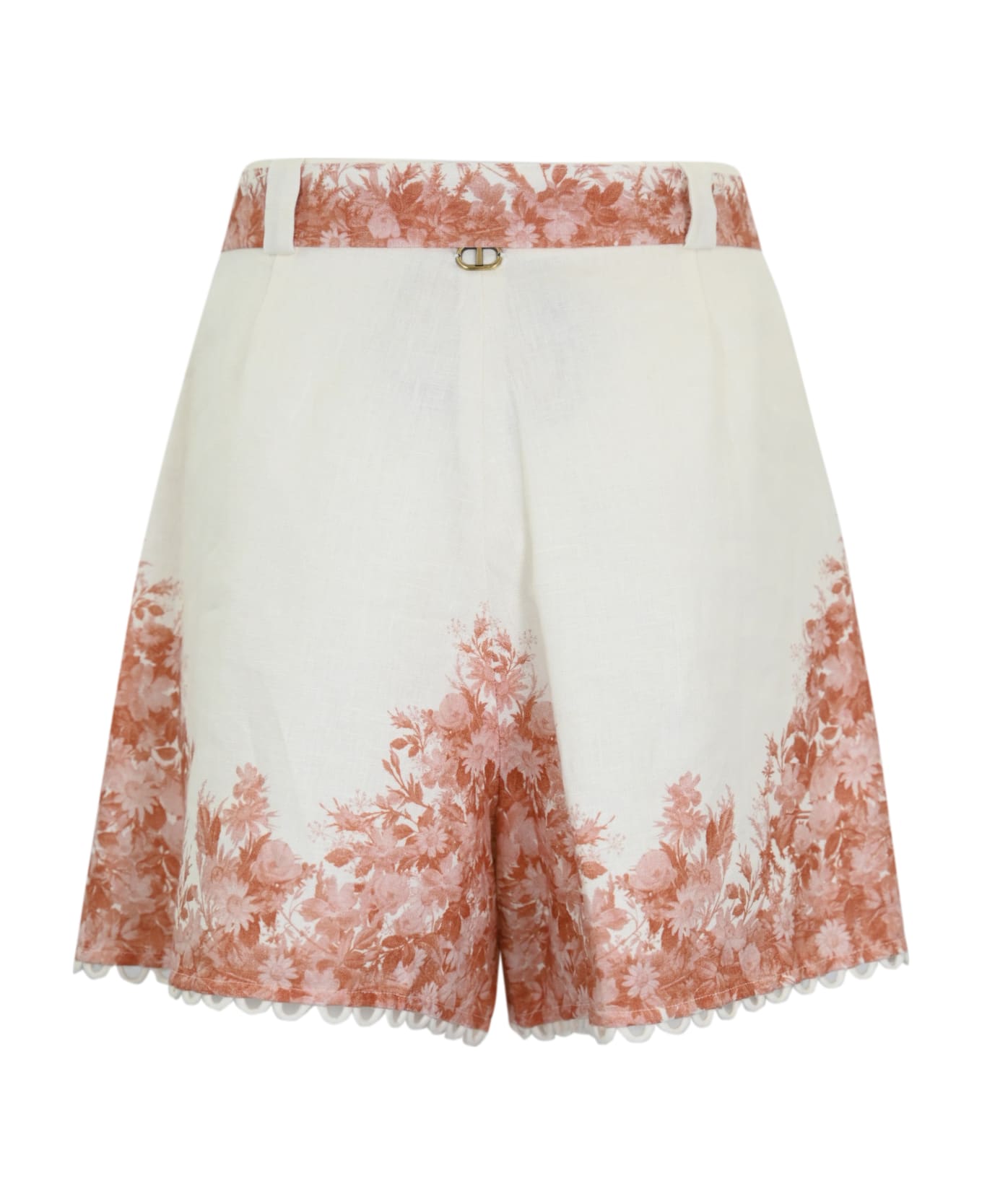 TwinSet Linen Shorts With Floral Print - Pomice/cra