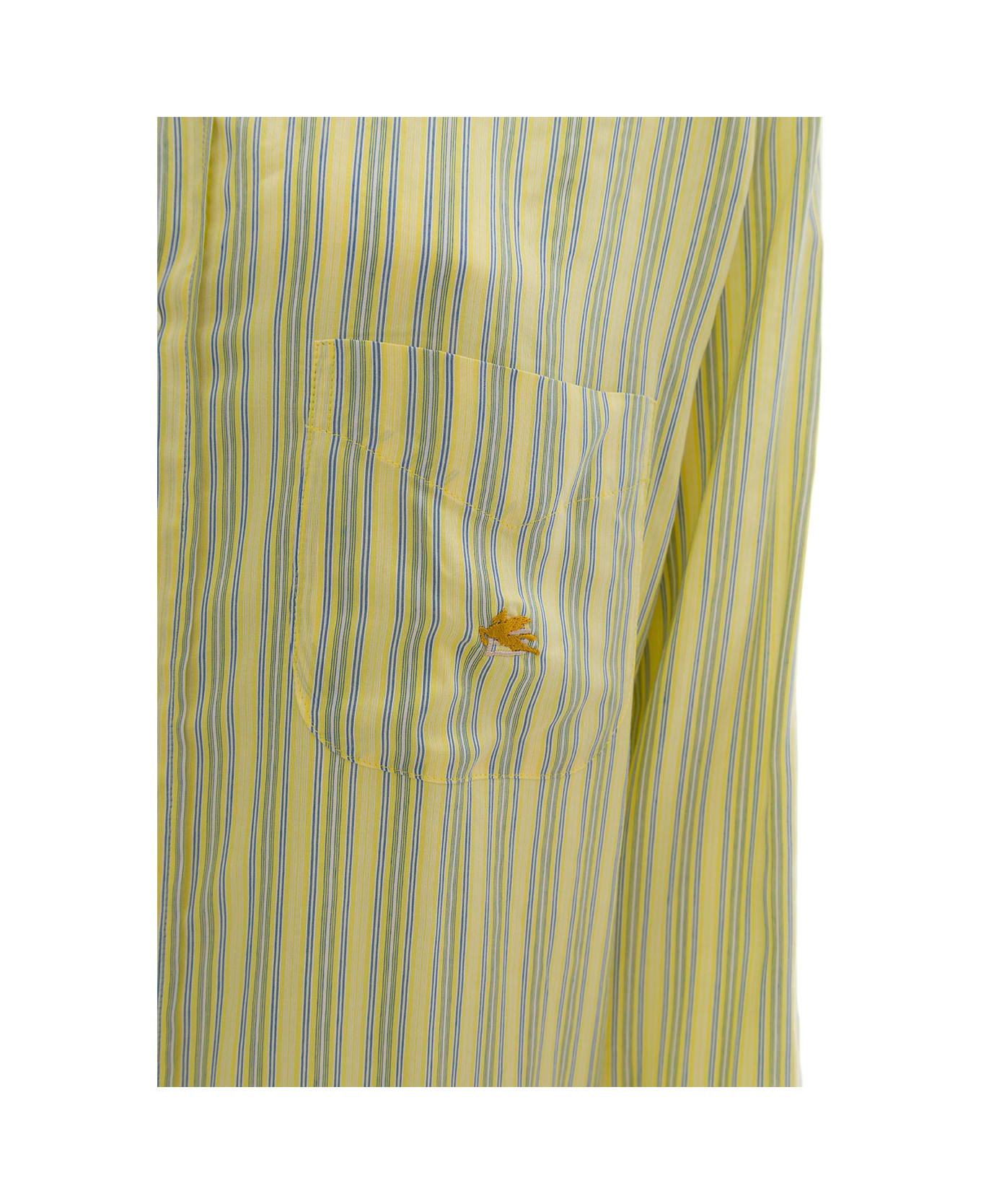 Etro Long Striped Yellow Shirt With Embroidery On The Pocket In Silk Woman - Yellow