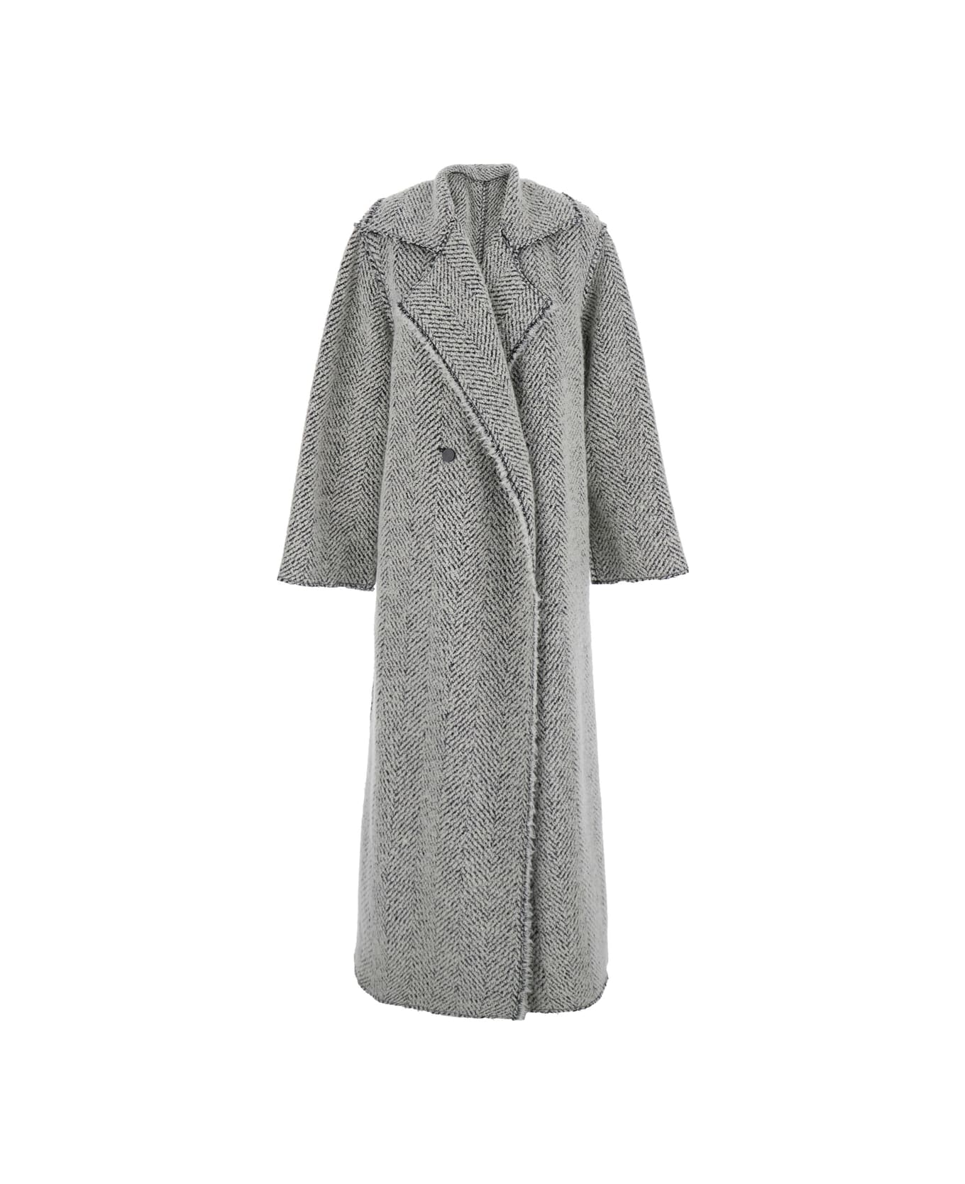 Alberta Ferretti Grey Double-breasted Coat With Wide Lapels In Wool Woman - Grey