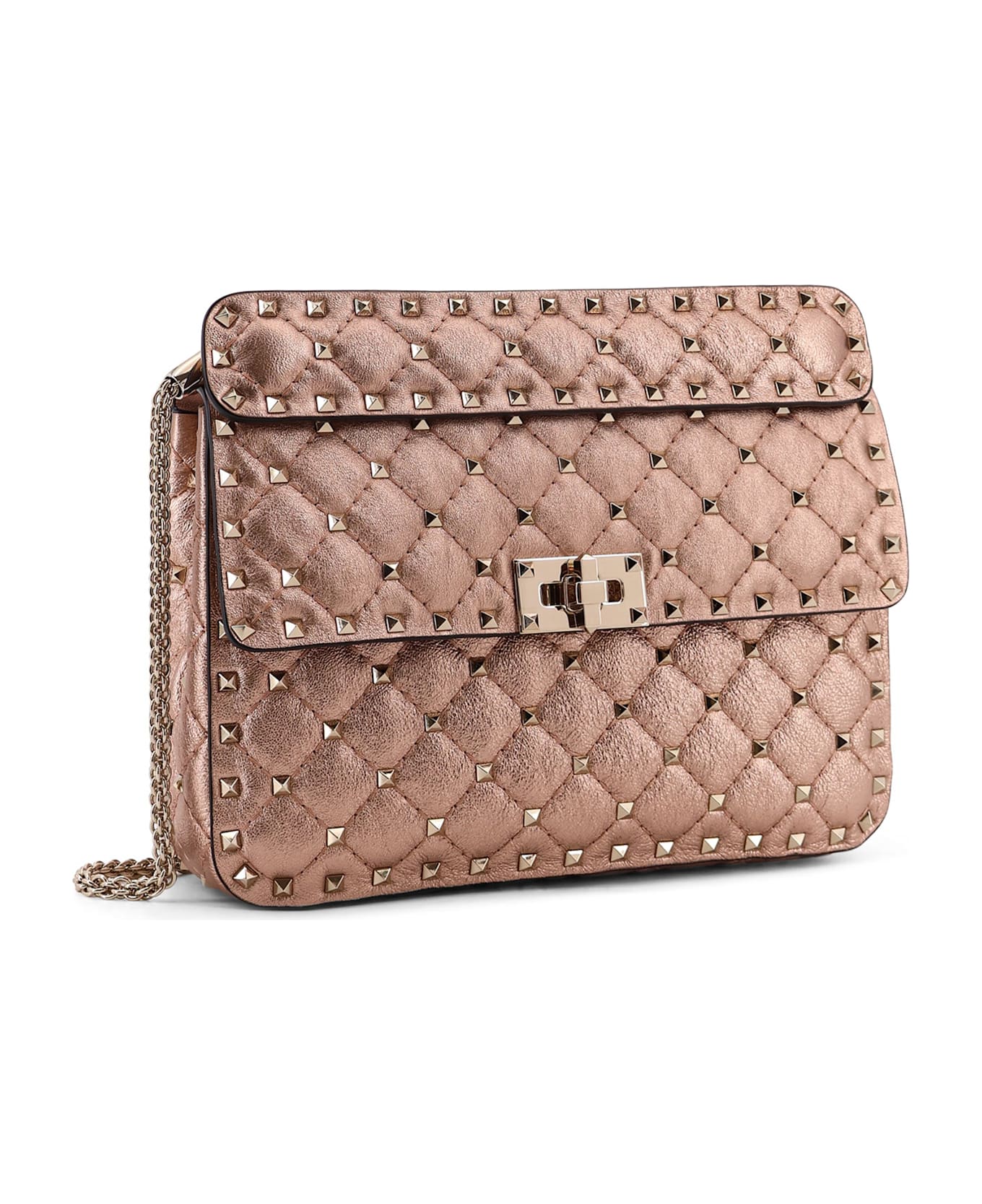 Valentino Garavani Laminated Leather Rockstud Spike Crossbody Bag - ROSE CANNELLE