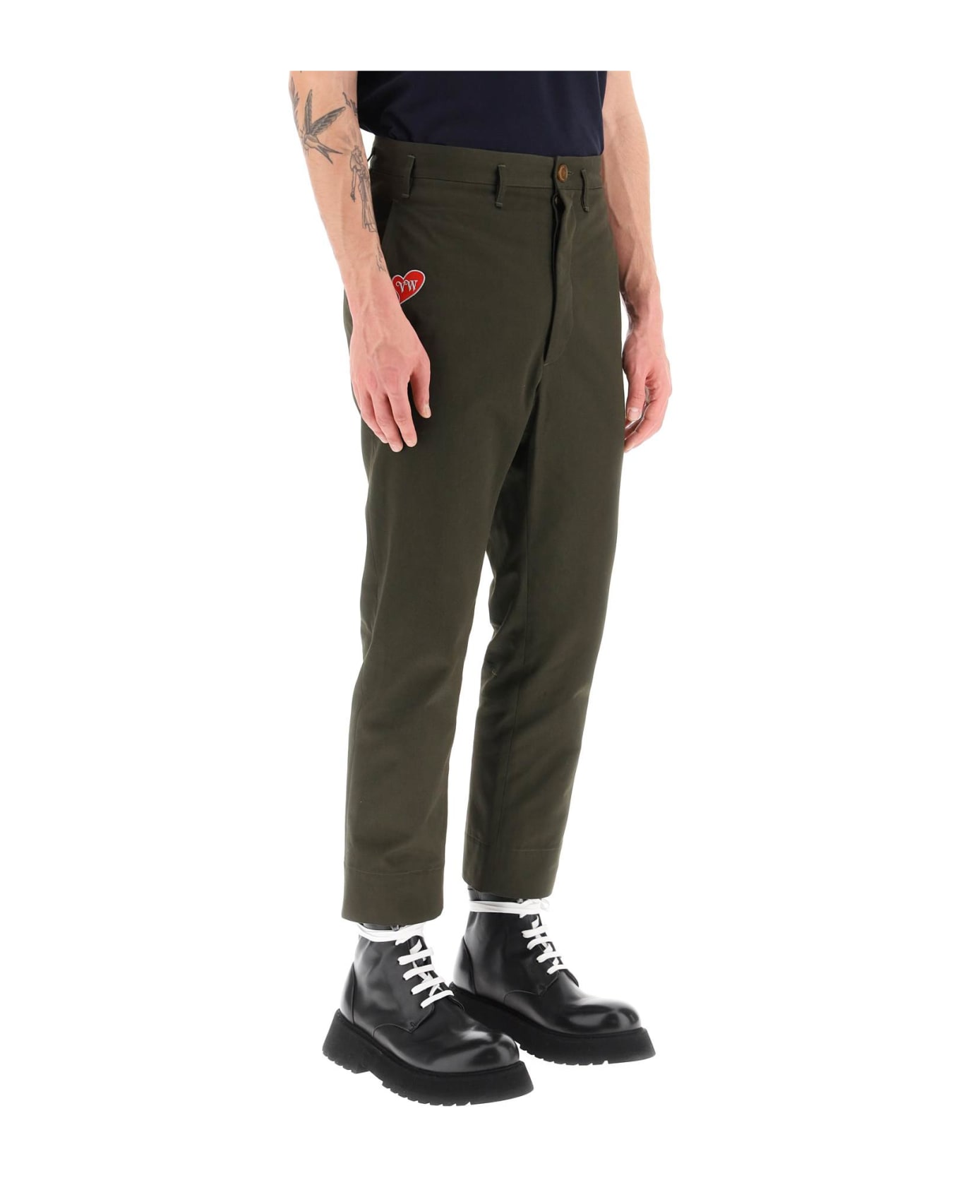 Vivienne Westwood Cropped Cruise Pants Featuring Embroidered Heart-shaped Logo - MILITARY GREEN (Green)