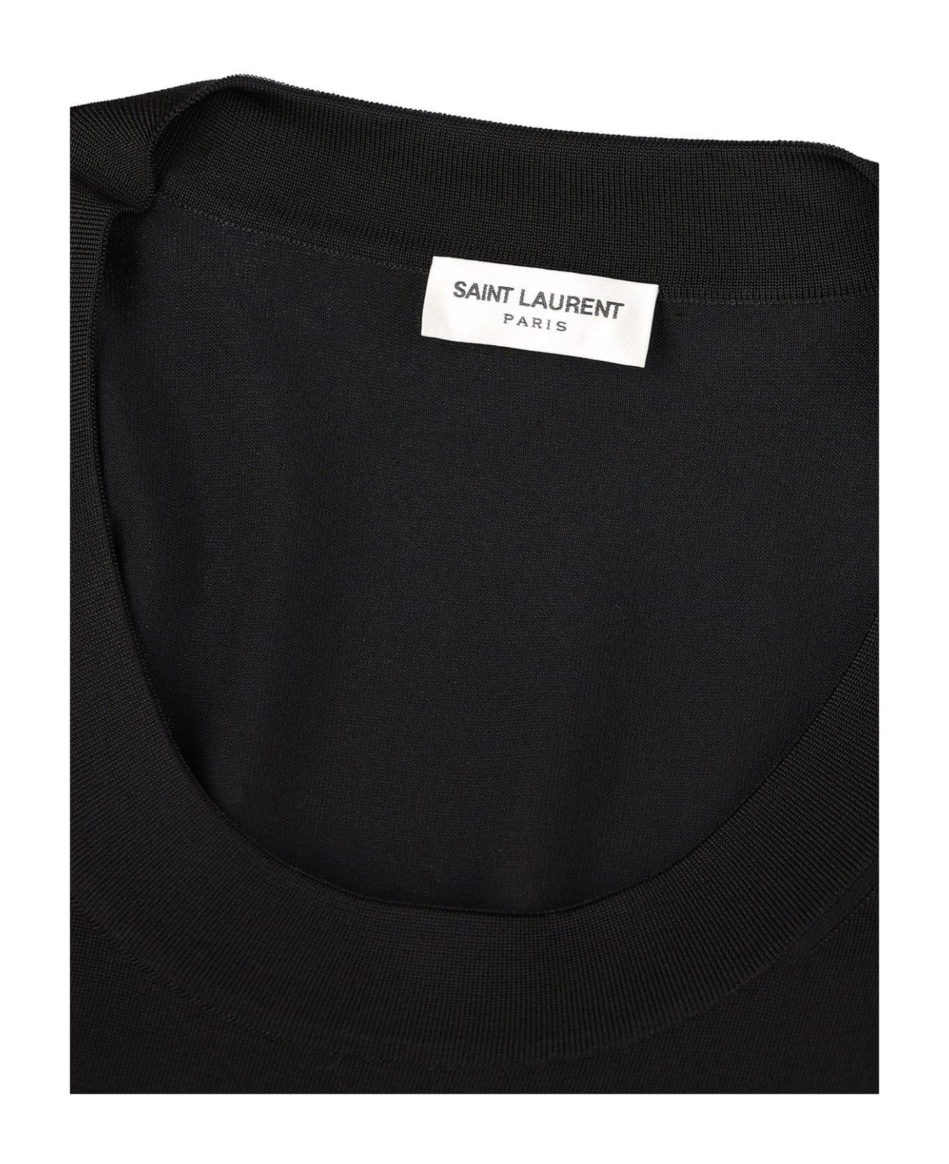 Saint Laurent Plunging Round Neck Long-sleeved Dress - BLACK