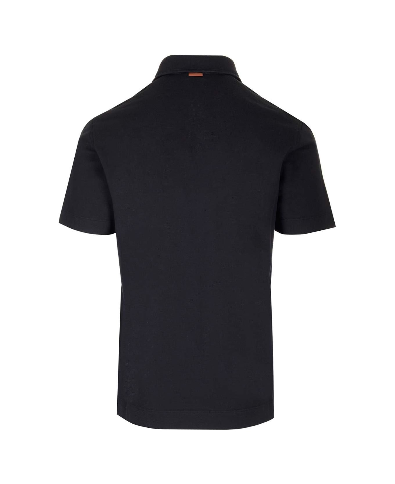 Zegna Short Sleeved Button-detailed Polo Shirt - NAVY