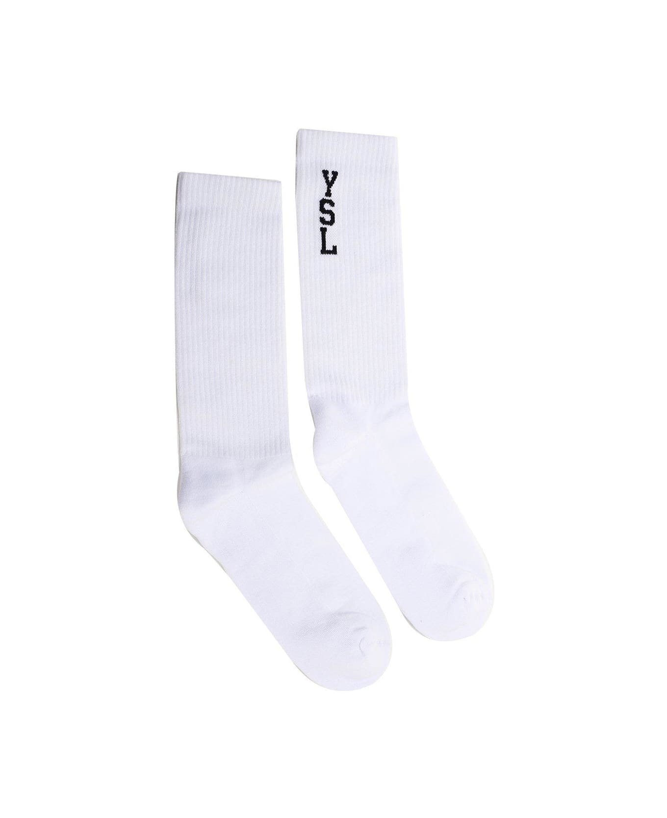 Saint Laurent Logo Intarsia Socks - WHITE