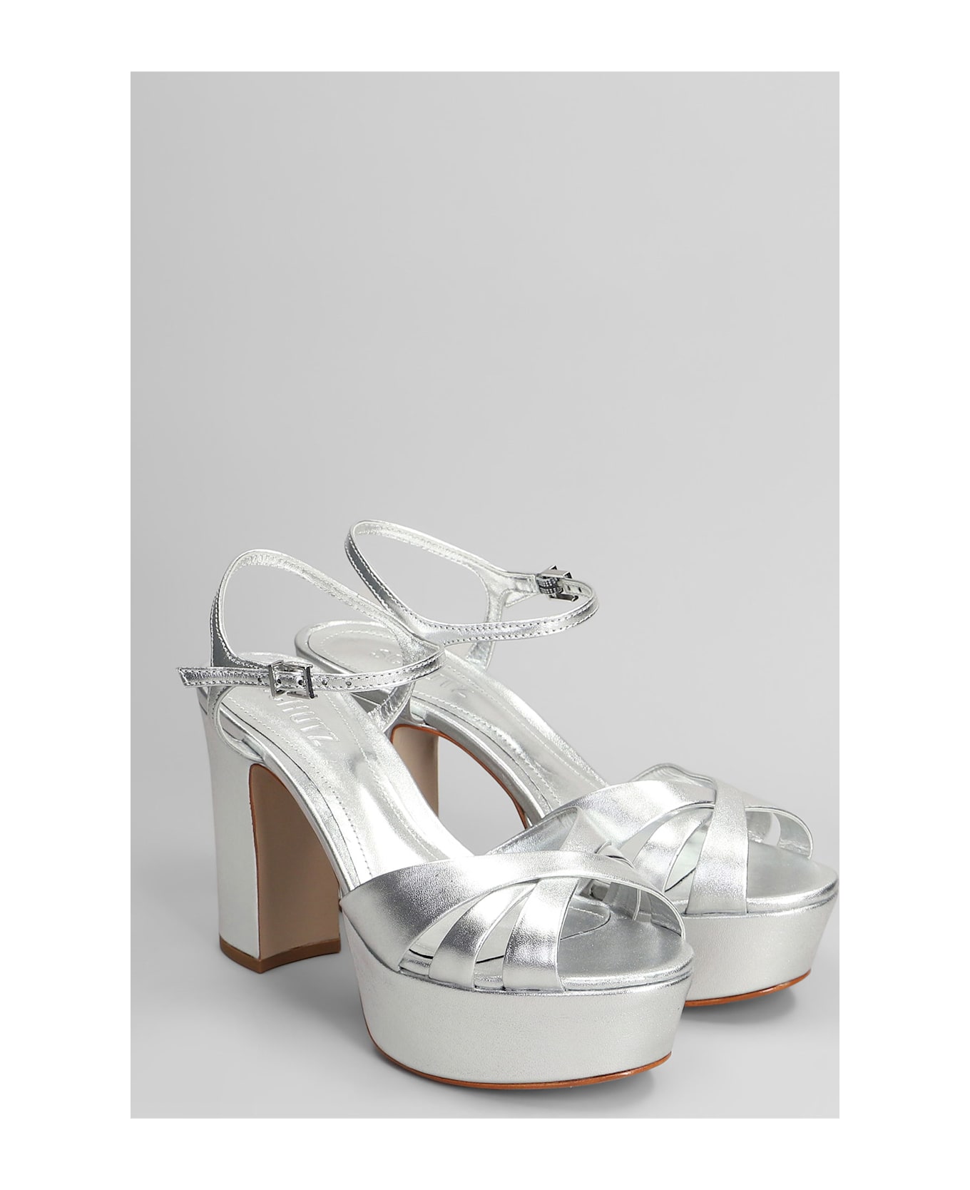 Schutz Sandals In Silver Leather - silver