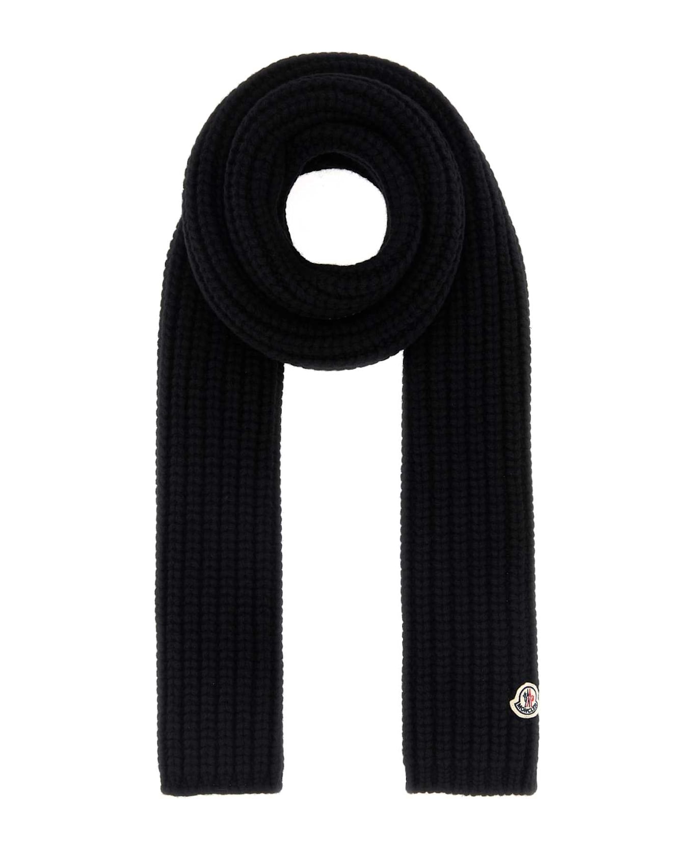 Moncler Black Wool Blend Scarf - 999