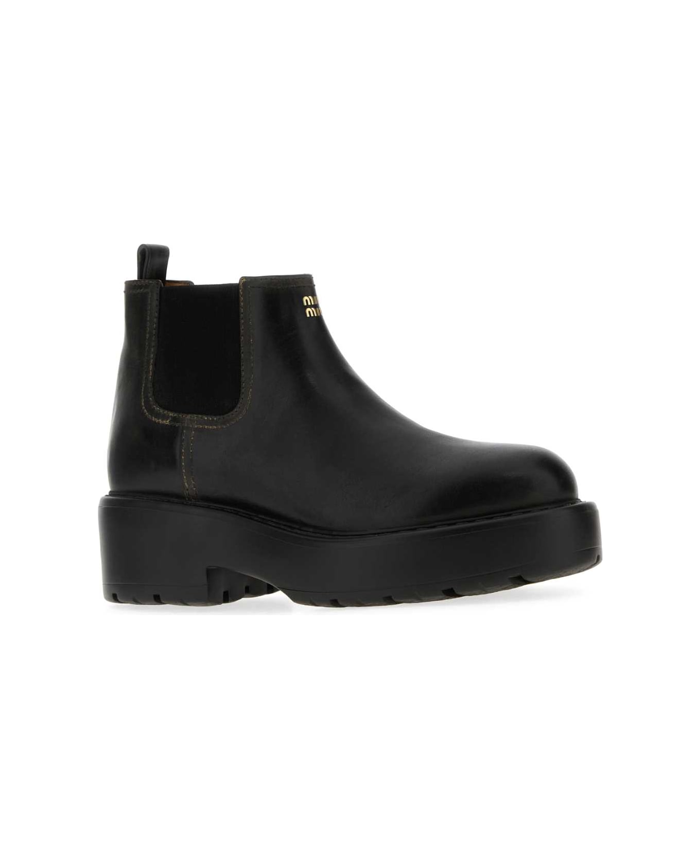 Miu Miu Black Leather Ankle Boots - NERO