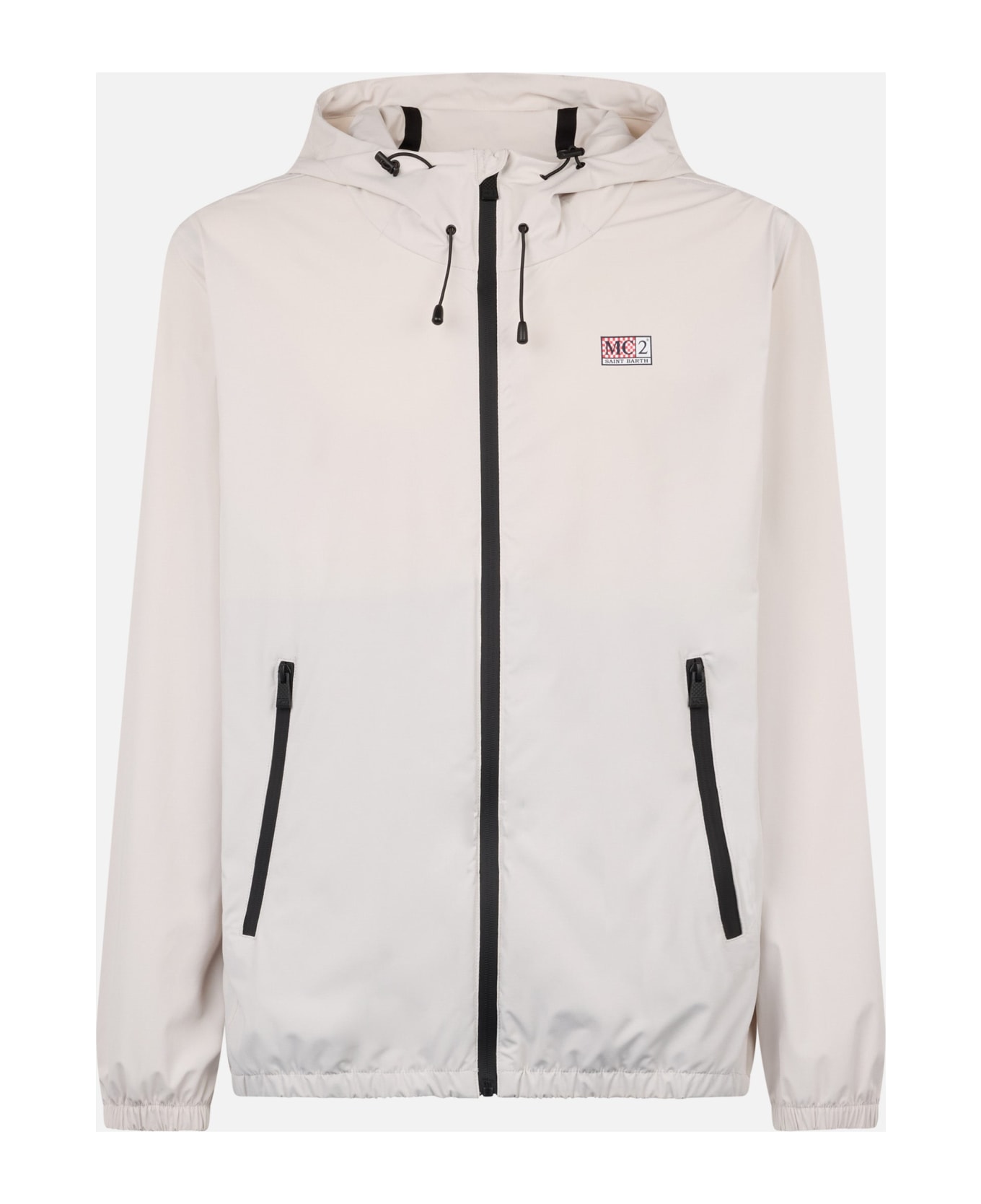 MC2 Saint Barth Man Hooded Lightweight Ice White Fabric Windbreaker Sloop - WHITE