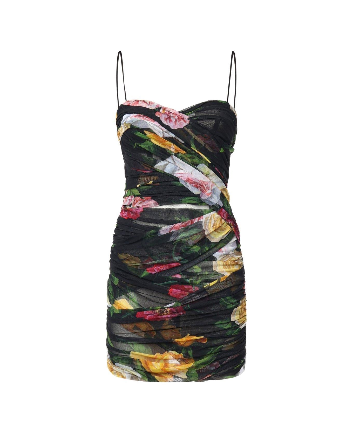 Dolce & Gabbana Floral Printed Spaghetti Strap Mini Dress - MultiColour