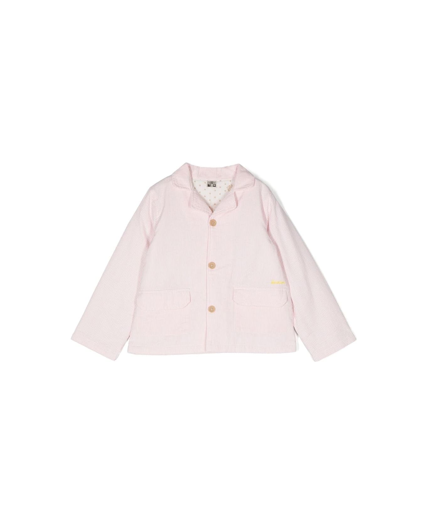 Bonton Striped Jacket With Embroidered Logo - Pink