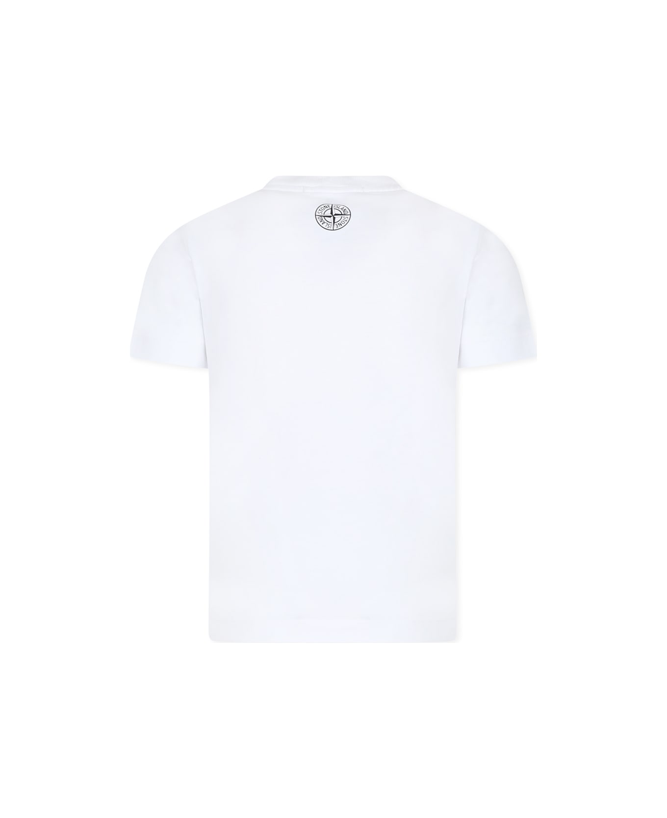 Stone Island White T-shirt For Boy With Logo - White