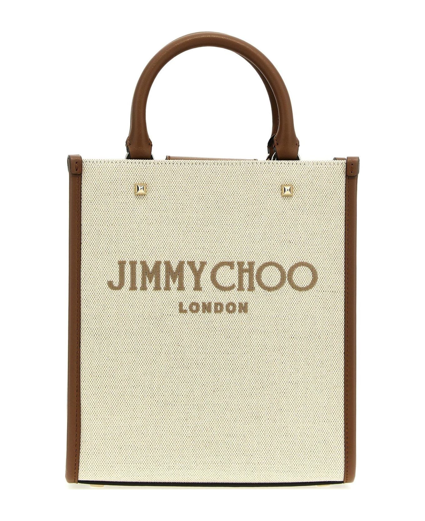 Jimmy Choo Avenue Logo Embroidered Mini Tote Bag - Beige