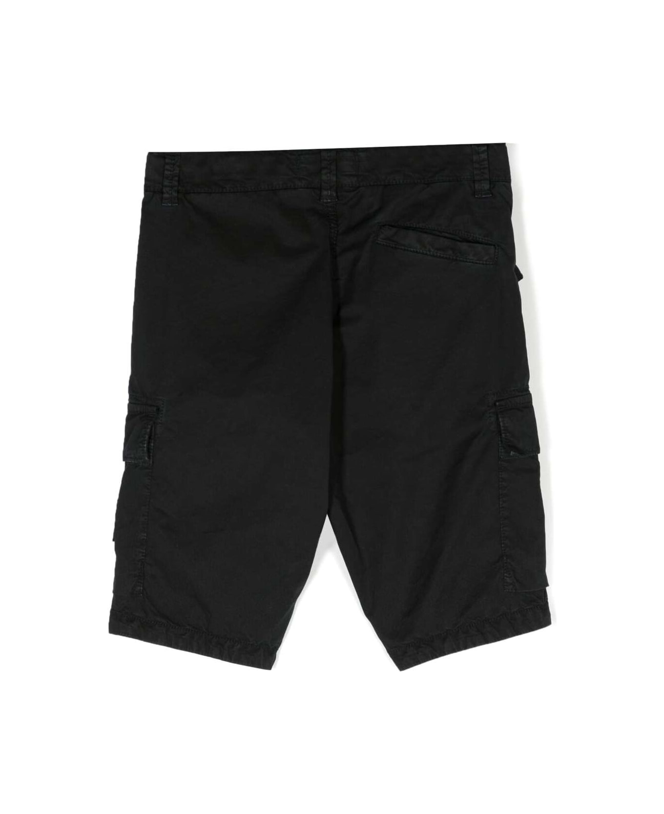 Stone Island Junior Black Bermuda Shorts With Patch Pockets And Logo Patch In Cotton Blend Boy - Black