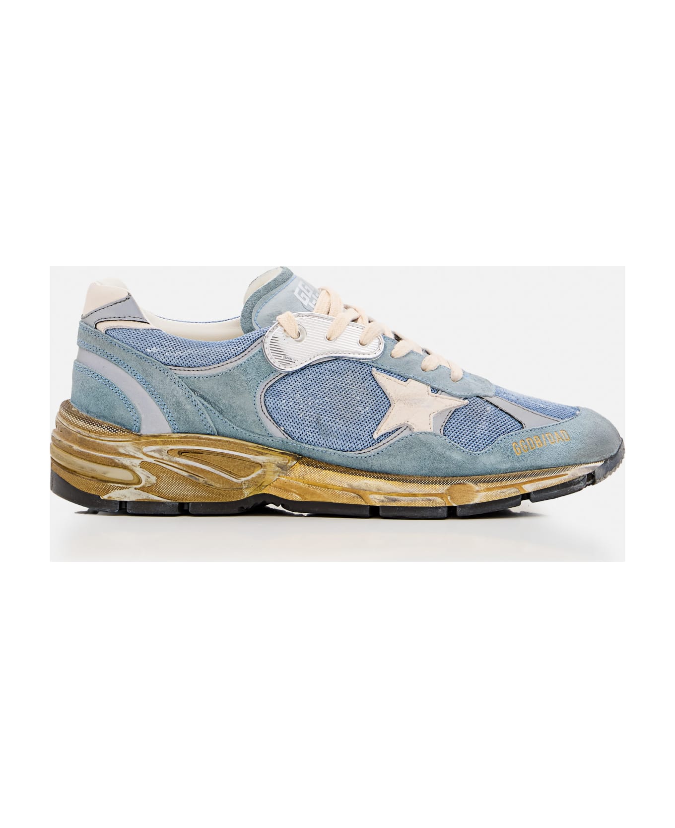 Golden Goose Running Dad Net And Suede Upper Leather Star And Heel Suede Spur - Azzurro