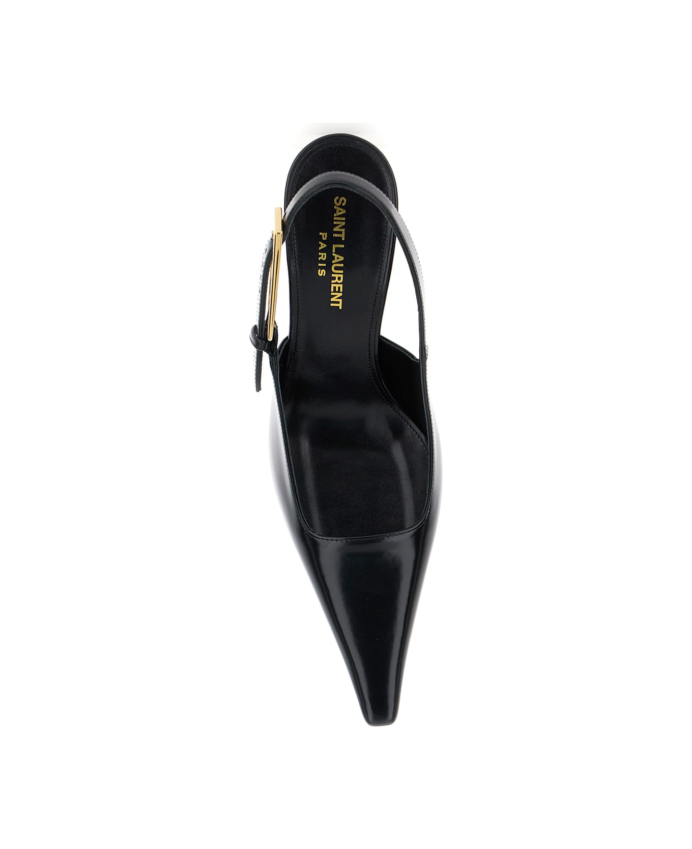 Saint Laurent Lee 75 Slingback Golden Heel Cuir Vernis Gloss - Black