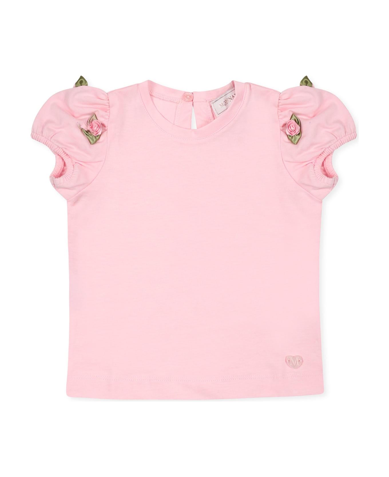 Monnalisa Pink T-shirt For Baby Girl With Roses - Pink